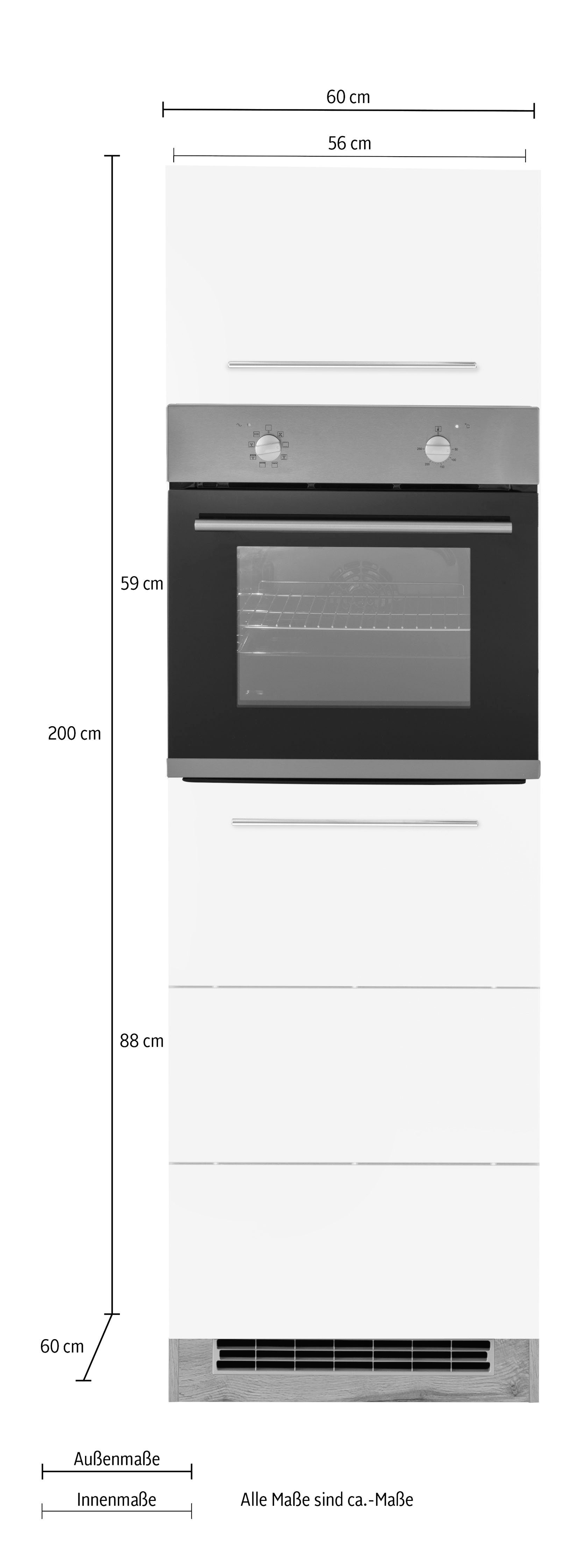 HELD MÖBEL Backofenumbauschrank Wien 60 autarken | wotaneiche cm für hoch, weiß/wotaneiche 200 breit, cm Backofen