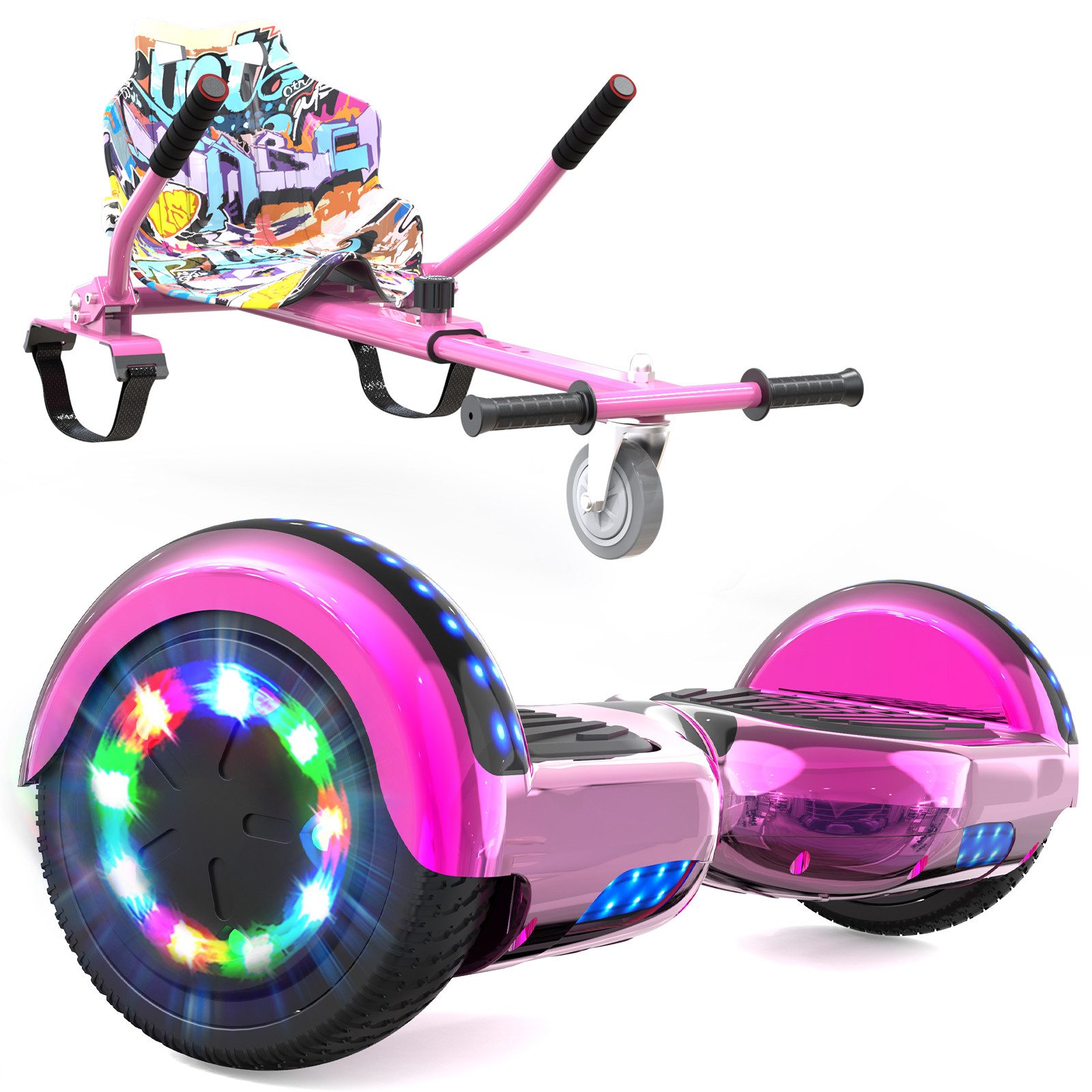 RCB TECH Balance Scooter Kart Set, 6,5 Zoll Hoverboard mit Sitz für Kinder, Hoverboard mit Go-Kart, 120,00 W, 15 km/h, bis zu 10 km Reichweite, keine Straßenzulassung