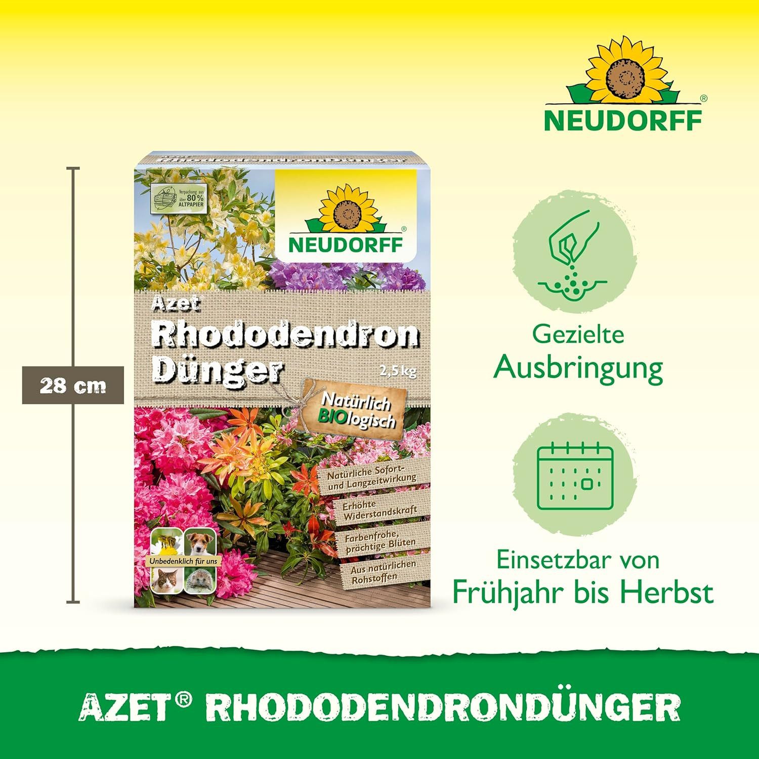 Neudorff Blumendünger Bio Azet RhododendronDünger 2,5 kg, mit Mykorrhiza, für farbenfrohe und prächtige Blüten, mit 3 Monaten Langzeitwirkung