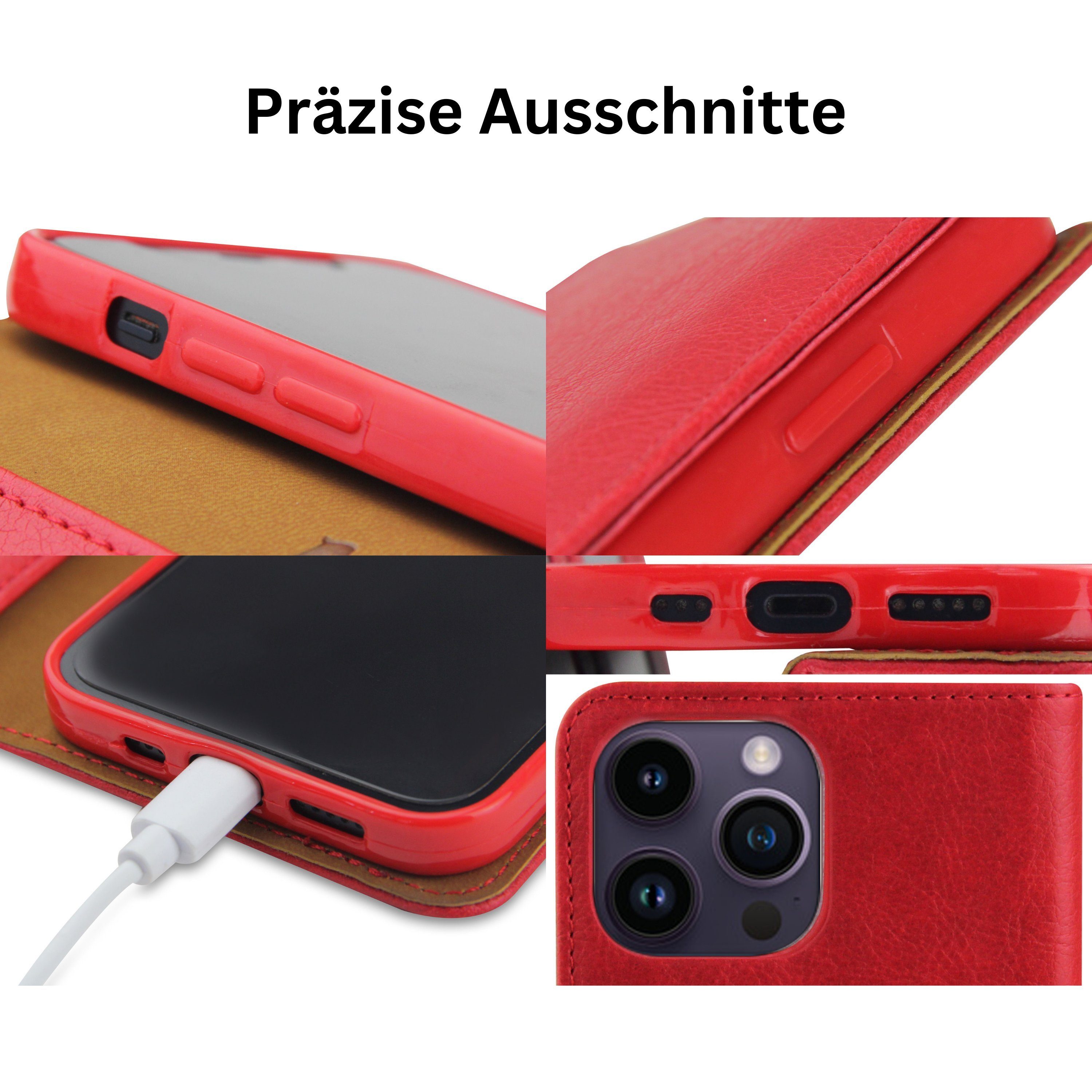 Frentree Handyhülle aus echtem Leder für iPhone 12, 13, 14, Magnetverschluss mit 4 Kartenfächern & 2 Sichtfenstern, Handy-Ständer – Bild 3 von 5