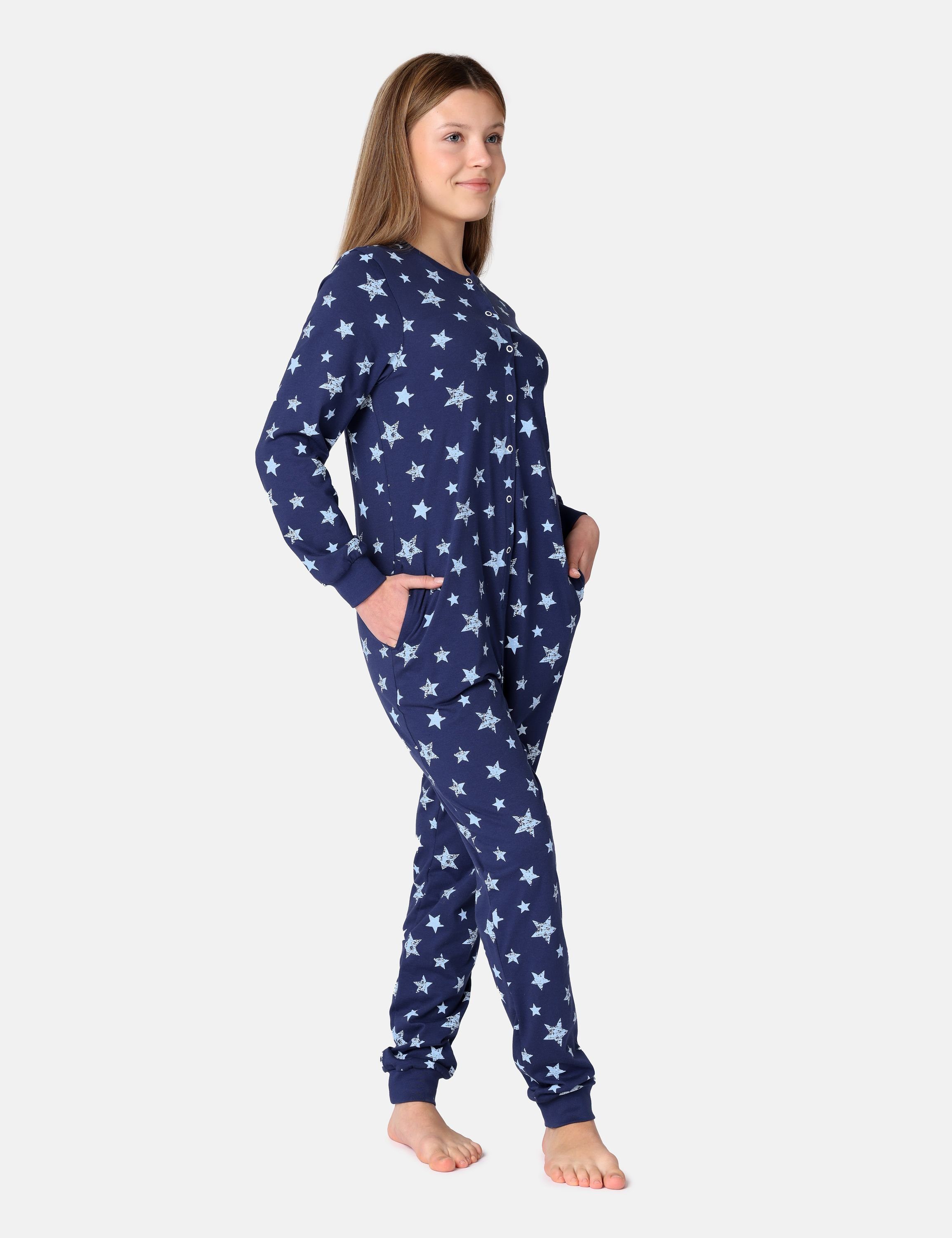 Dunkelblau/Blau Style Schlafanzug Schlafoverall Sterne Mädchen Jugend Schlafanzug Merry MS10-335