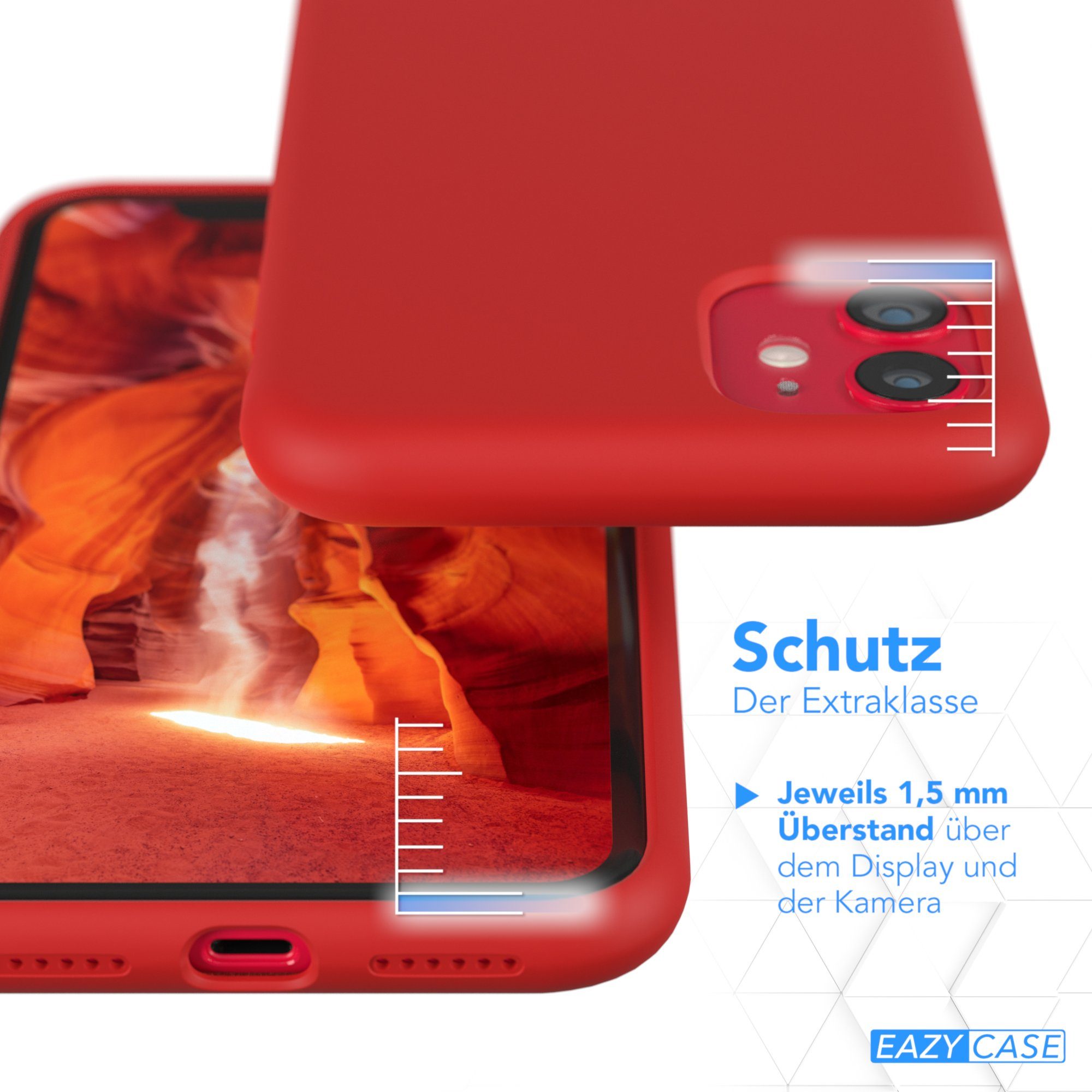 EAZY CASE Handyhülle Premium Silikon Case für Apple iPhone 11 6,1 Zoll, Smart Slimcover mit Displayschutz Handy Softcase Silikonhülle Etui Rot