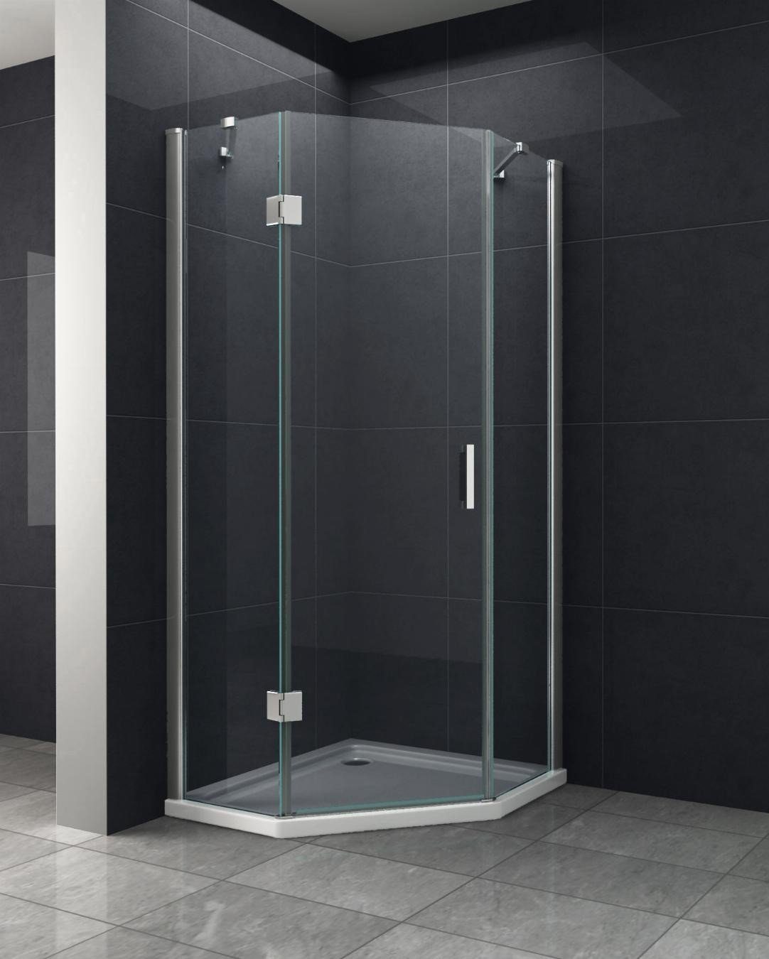 Home Systeme Fünfeckdusche PENTALO Duschkabine Dusche Duschwand Duschabtrennung Duschtür Glas, BxT: 100x100 cm