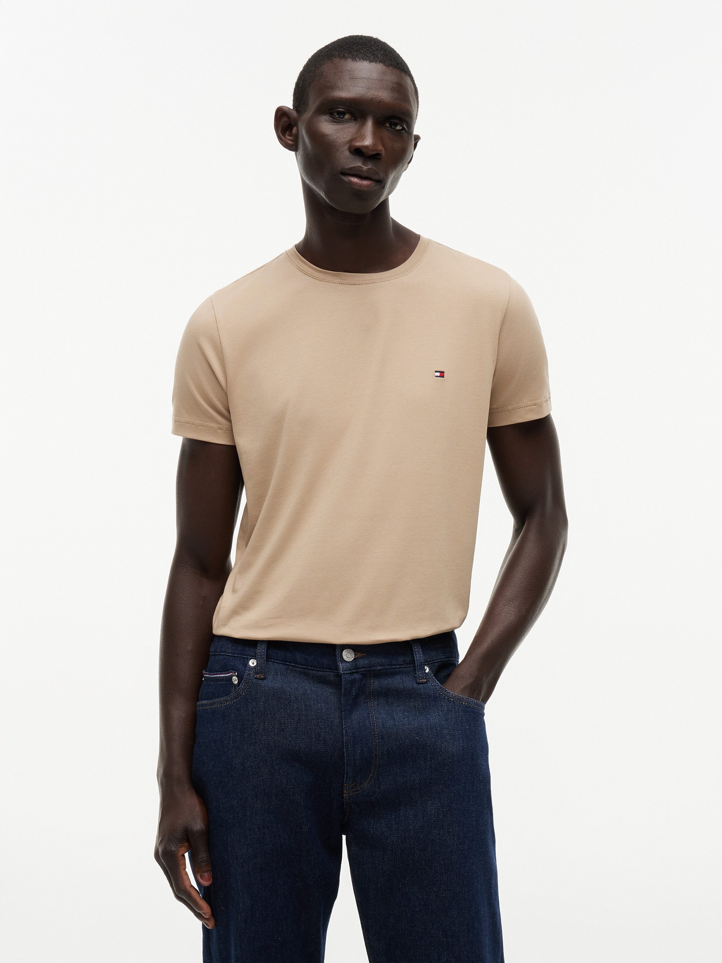 Tommy Hilfiger T-Shirt STRETCH SLIM FIT unifarben, casual, slim fit, Baumwollmix, Rundhals