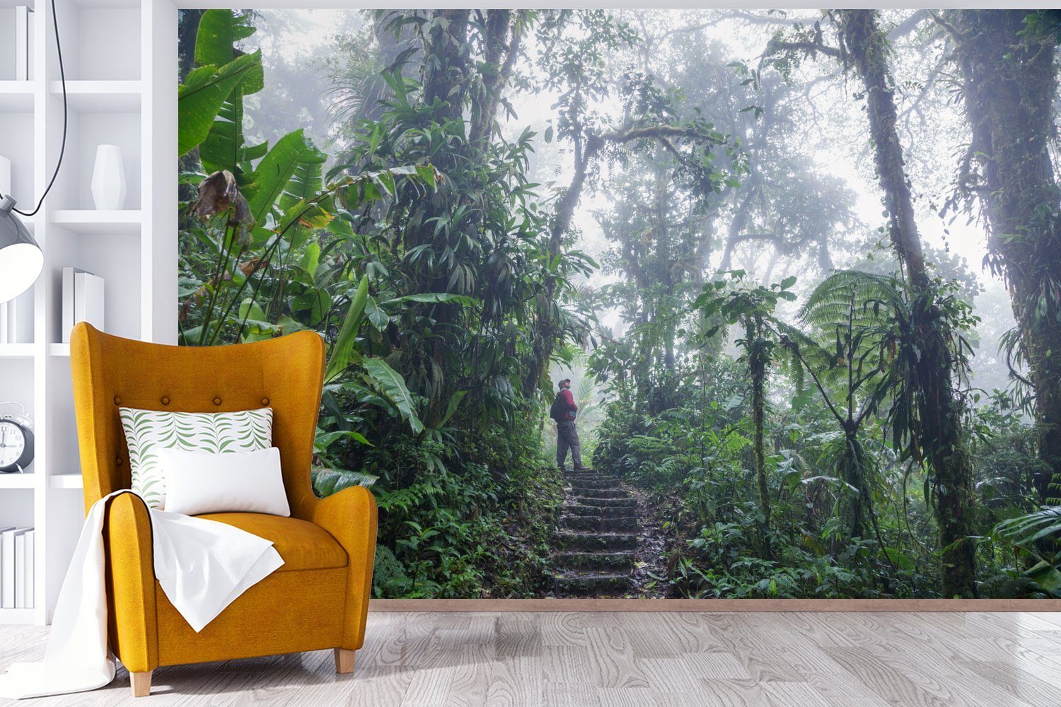 Costa Treppe Tapete durch St), Vinyl Wallpaper Kinderzimmer, Wohnzimmer, für nebligen von Matt, Schlafzimmer, Fototapete den Eine Regenwald bedruckt, MuchoWow (6 tropischen Rica,