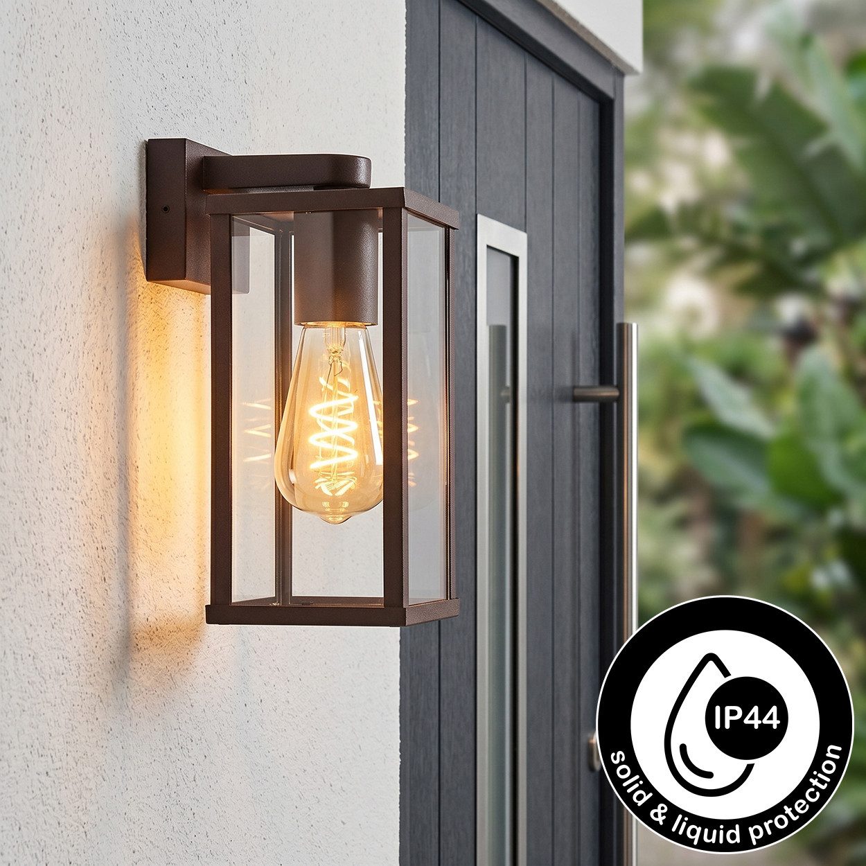 hofstein Außen-Wandleuchte Außenwandlampe aus Metall/Glas in Rost/Braun/Klar mit Lichteffekt, ohne Leuchtmittel, Wandleuchte außen aufwärts im modernen Retro/Vintage-Design, E27, IP44