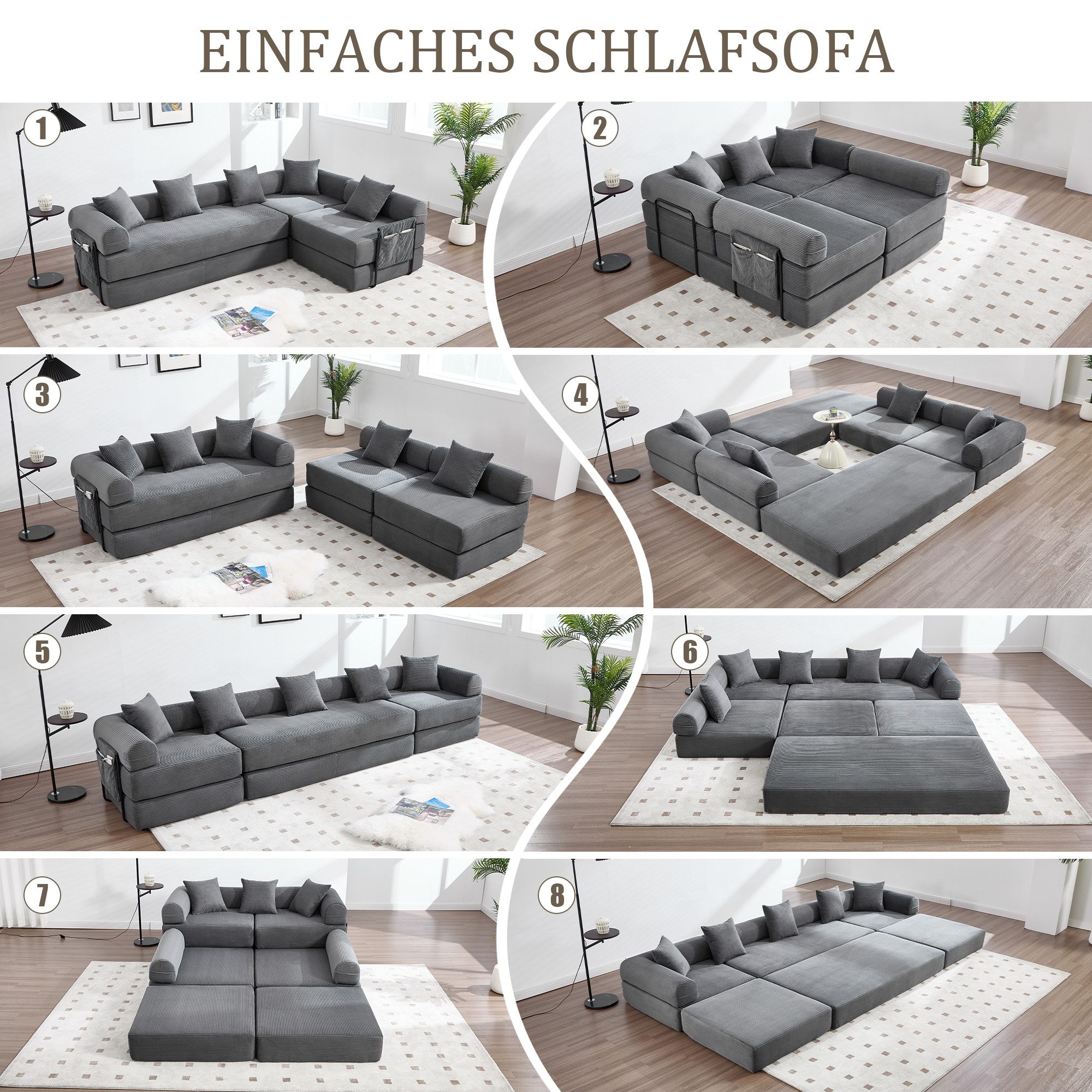 Odikalo Ecksofa 4-Sitzer Modulares Sofa mit Schlaffunktion merhfarbig, Gemü günstig online kaufen