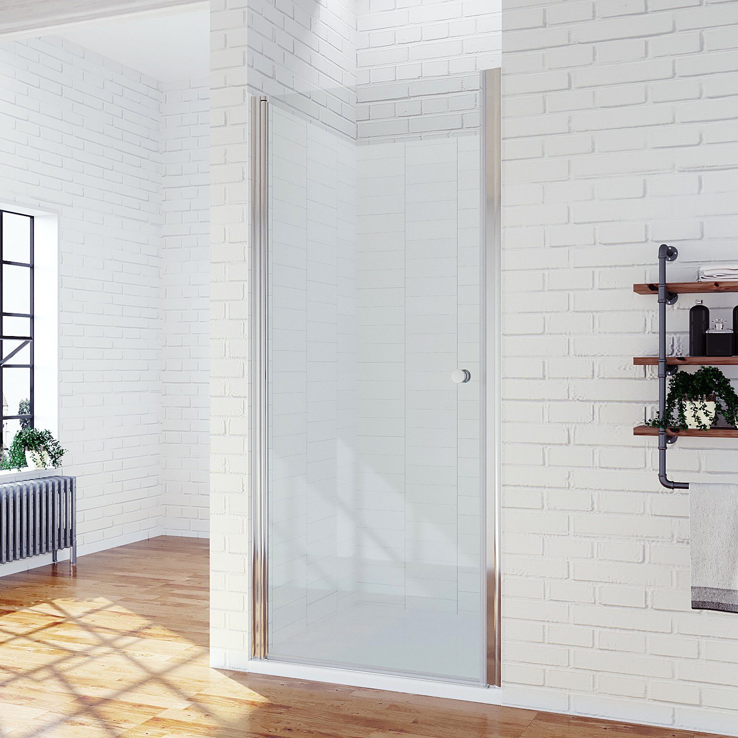 AQUABATOS Duschabtrennung Pendeltür 110 Cm – ESG Glas 6 Mm Mit Nano-Beschichtung, Höhe 195 Cm, Für Nische, Lotoseffekt