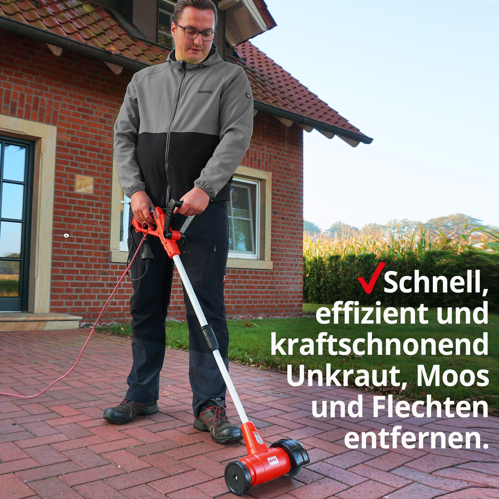 Hecht Elektro-Fugenbürste 400W Metall und Kunststoffbürste, 1 cm Arbeitsbreite, 11 cm Bürstendurchmesser, 1.800 U/min, Teleskopstab