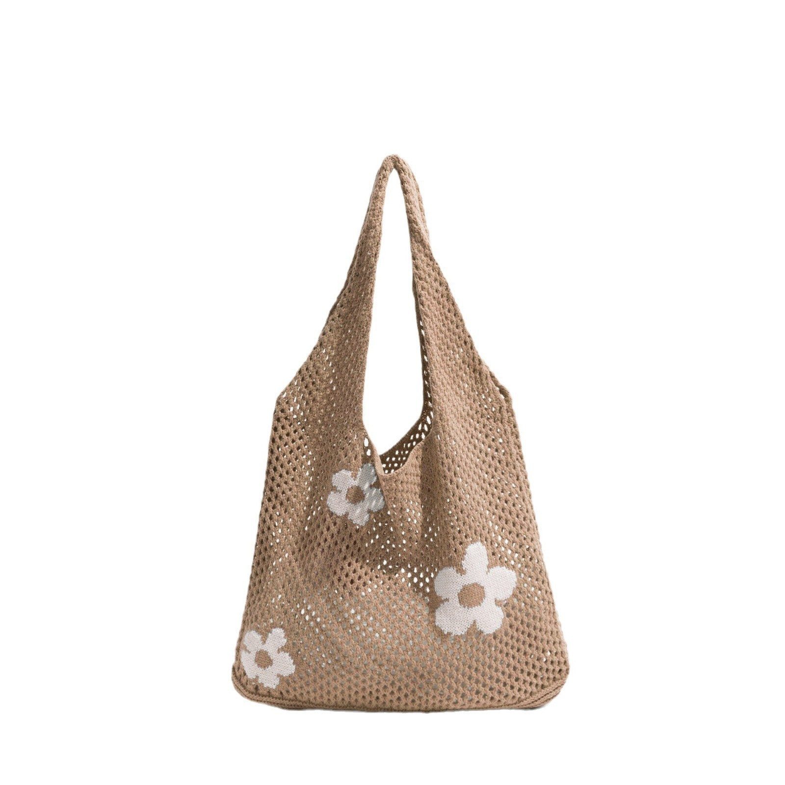 Zaewry Schultertasche Gestrickte Schultertasche mit Blumenmuster, gehäkelte Tote Bag, Strandtasche, geflochtene Schultertasche, Einkaufstasche