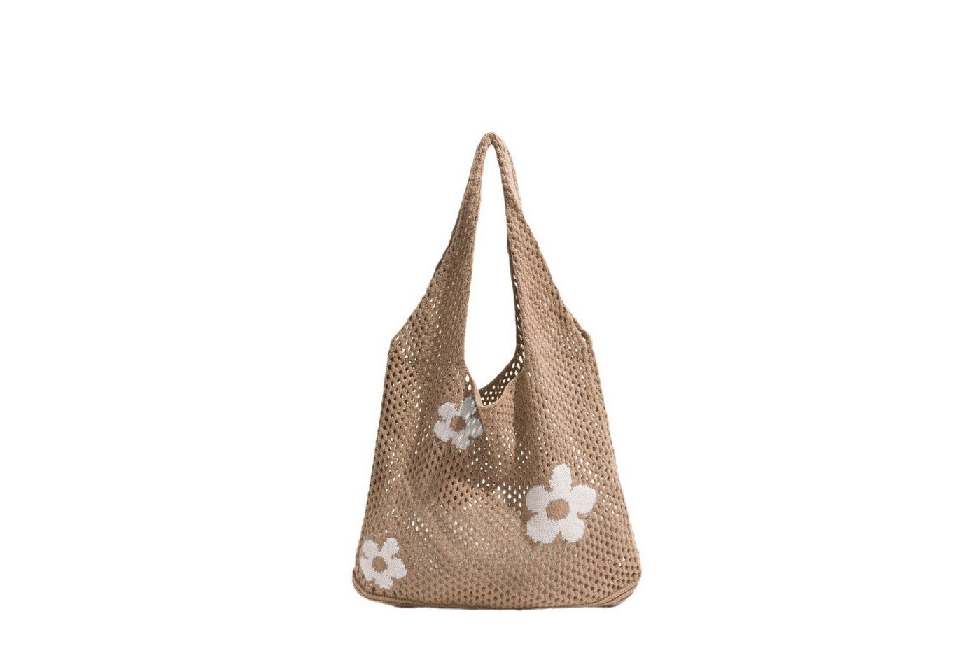 Zaewry Schultertasche Gestrickte Schultertasche mit Blumenmuster, gehäkelte Tote Bag, Strandtasche, geflochtene Schultertasche, Einkaufstasche