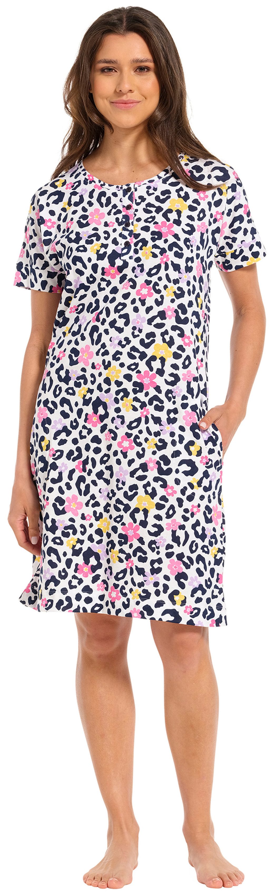 Rebelle Nachthemd Modisches Damen Schlafshirt mit kurzem Arm (1-tlg) Baumwolle