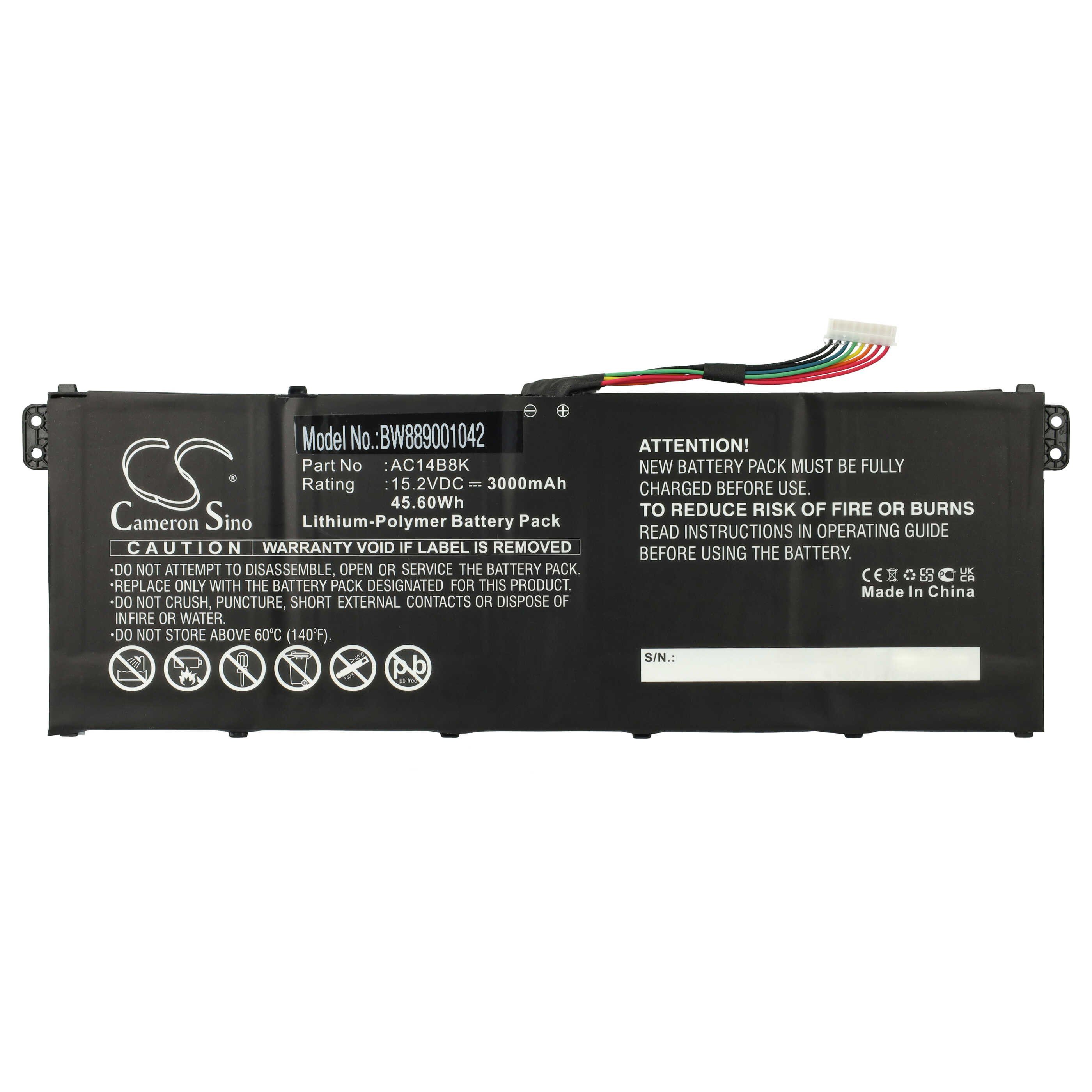 vhbw Akku Ersatz für Packard Bell AC14B18K, AC14B18K(4ICP5/57/80), AC14A8K, Laptop-Akku Akku Li-Polymer 3000 mAh (15,2 V, 1 St), Leistungsfähiger Austausch-Akku für Notebook, Wiederaufladbar, Jede