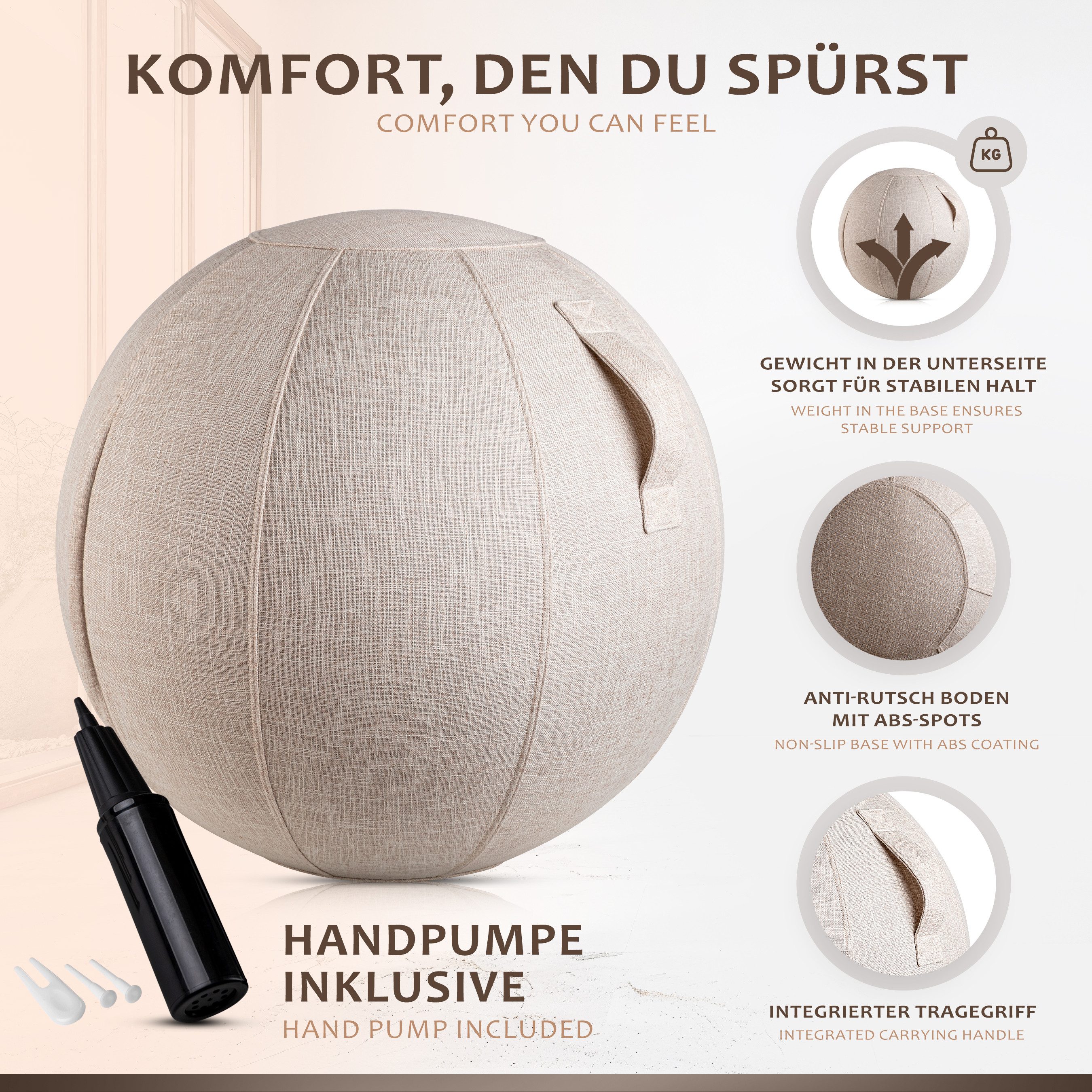 ONVAYA Gymnastikball 65cm - Yoga Ball - Sitzball - Fitnessball-Schwangerschaftball