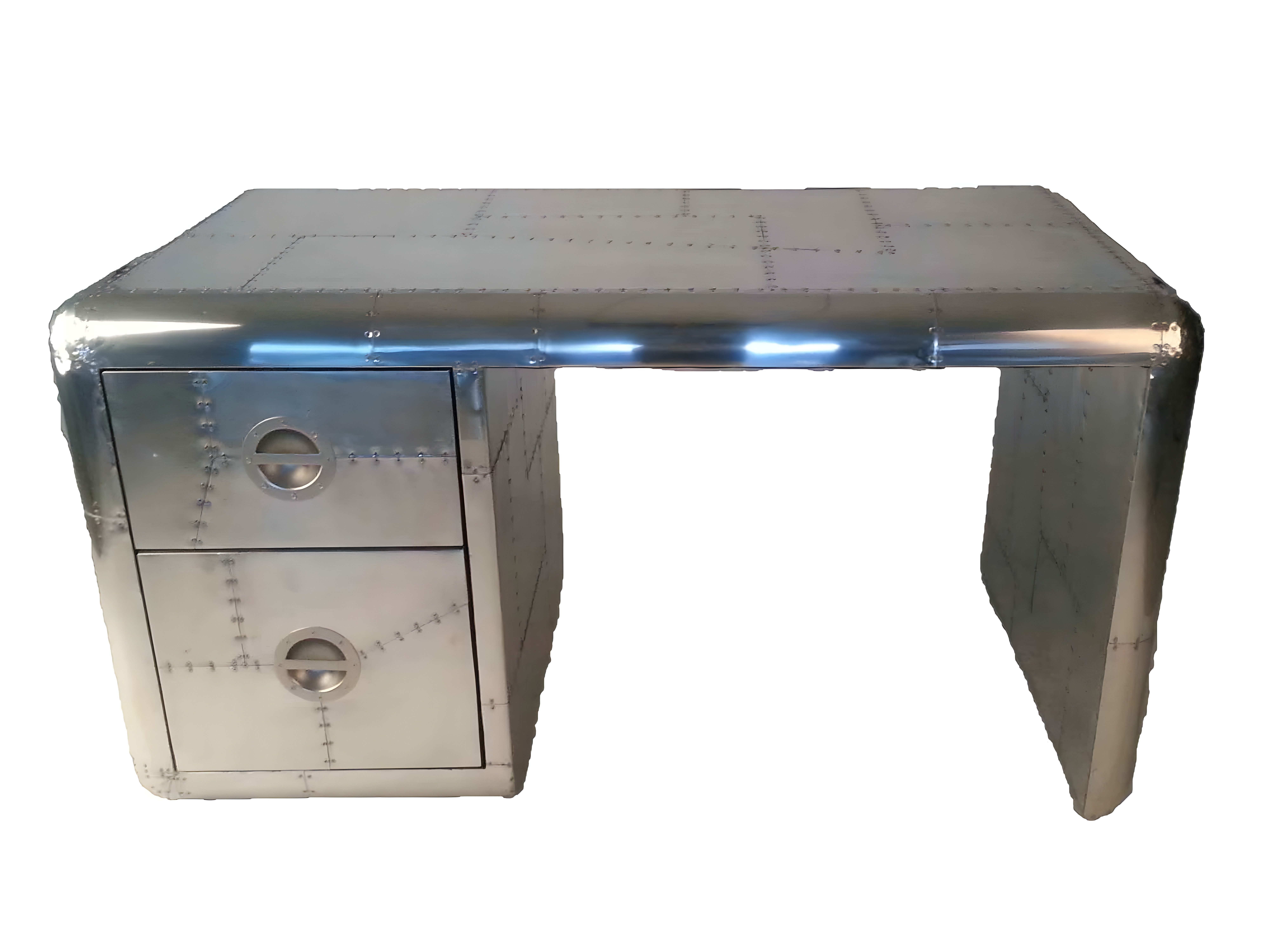JVmoebel Schreibtisch Designer Flieger Schreibtisch aus Aluminium mit vernietetem Design (Maße Schreibtisch), Made in Europe