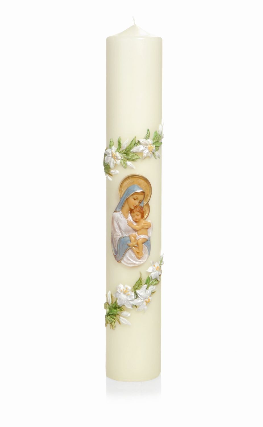 INNA-Glas Stumpenkerze Church Candle QUERIDA, verziert, elfenbein-bunt, 62cm, Ø10cm