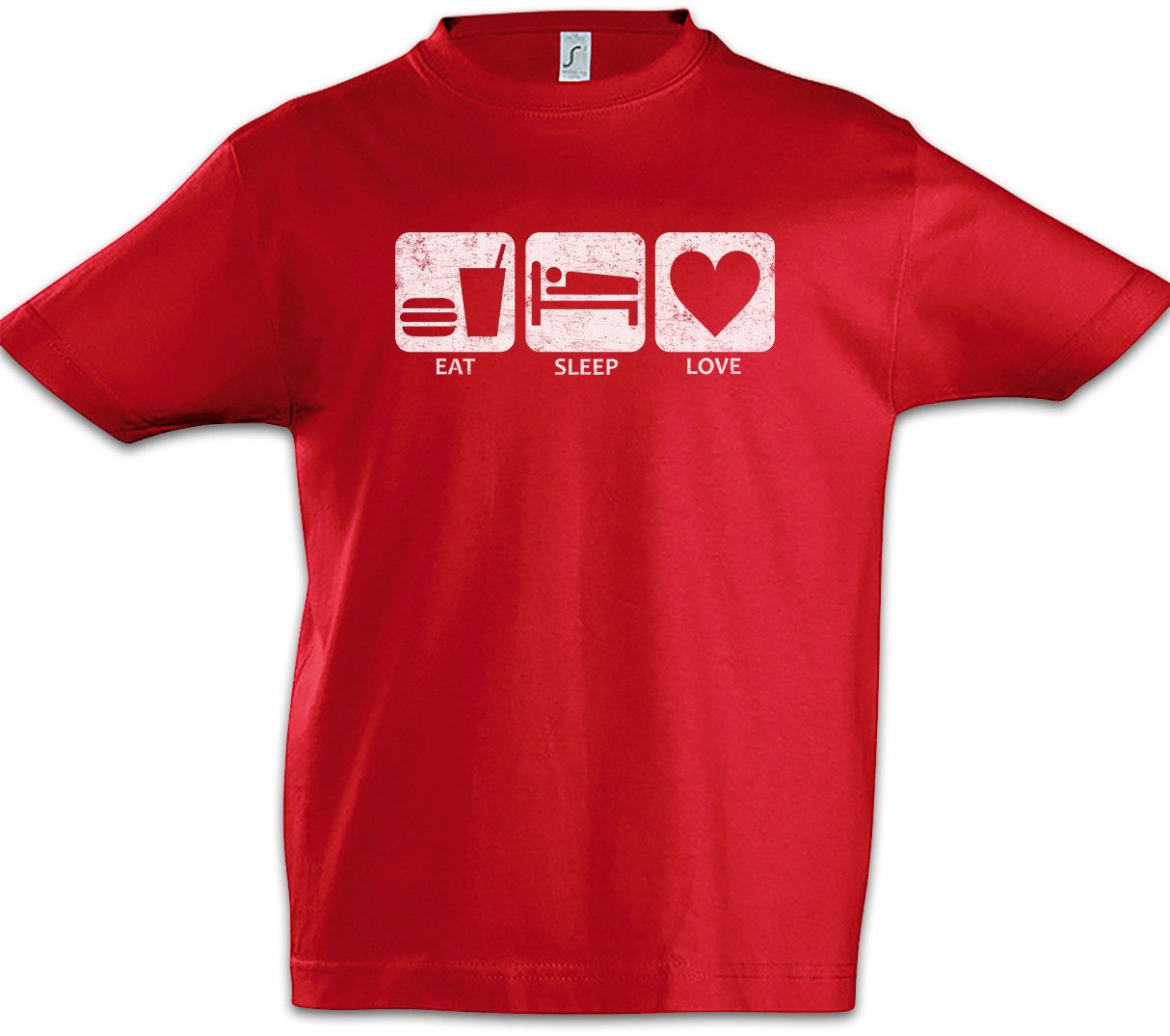 Print-Shirt Eat Sleep Love Kinder T-Shirt Liebe Herz Heart Freie Free Gay 60s
