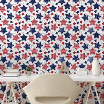 Abakuhaus Vinyltapete selbstklebendes Wohnzimmer Küchenakzent, Vereinigte Staaten von Amerika Stern mit Flaggen