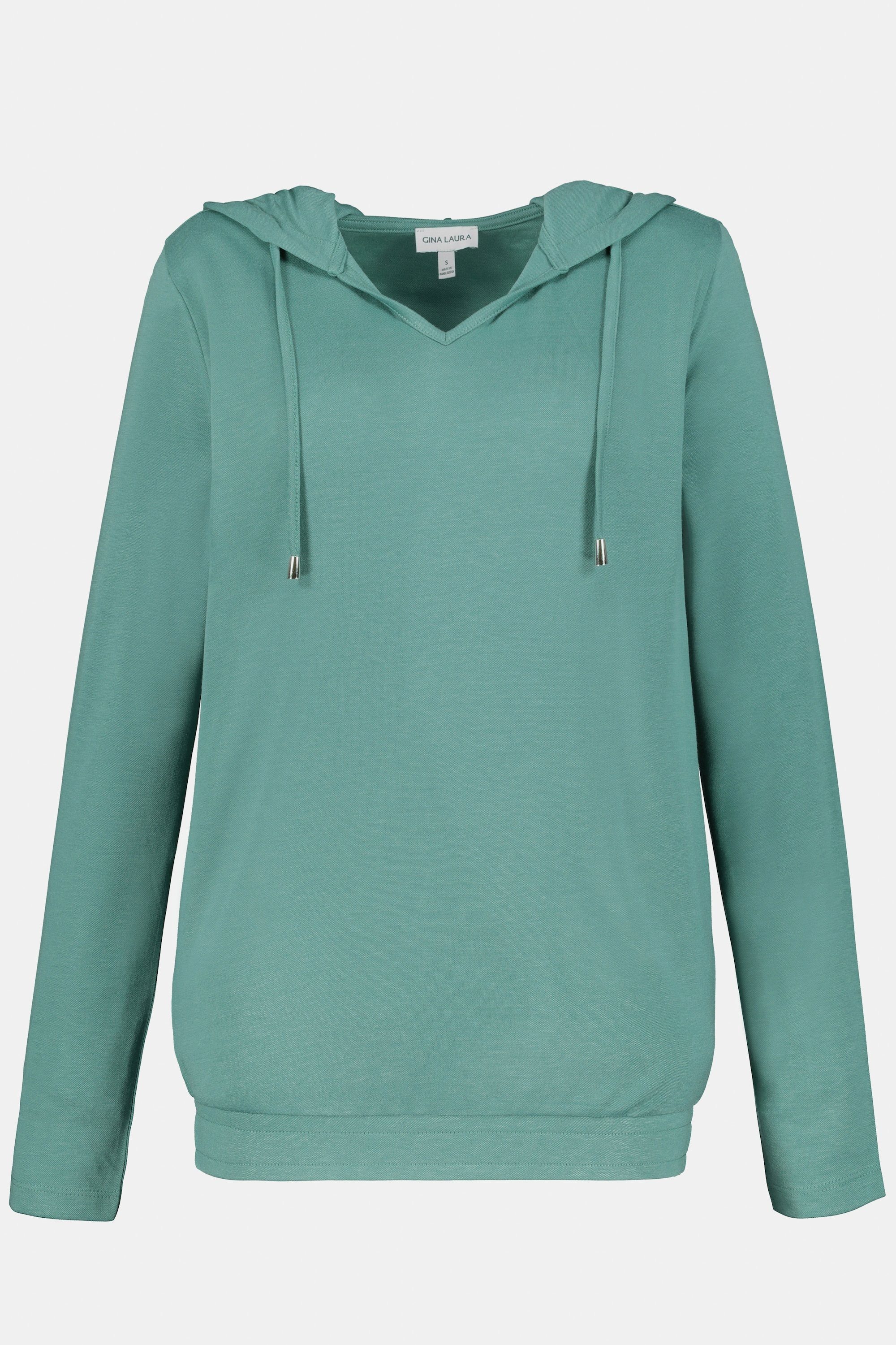 Gina Laura Rundhalsshirt Shirt Kapuze V-Ausschnitt Langarm