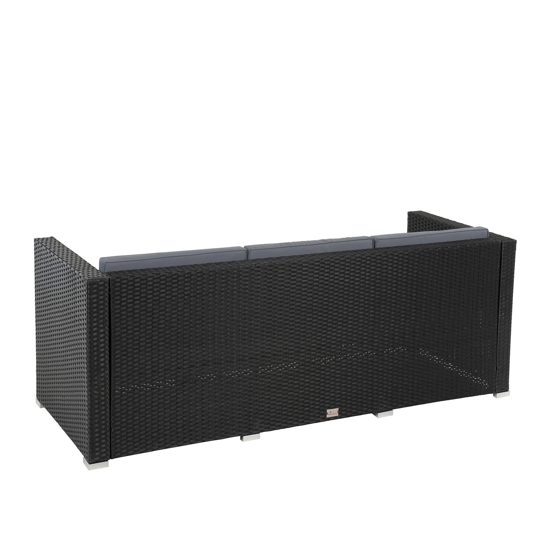ESTEXO Sitzgruppe Rattan Lounge Gartenmöbel Set Sofa Couch 3-Sitzer schwarz Rattanmöbe