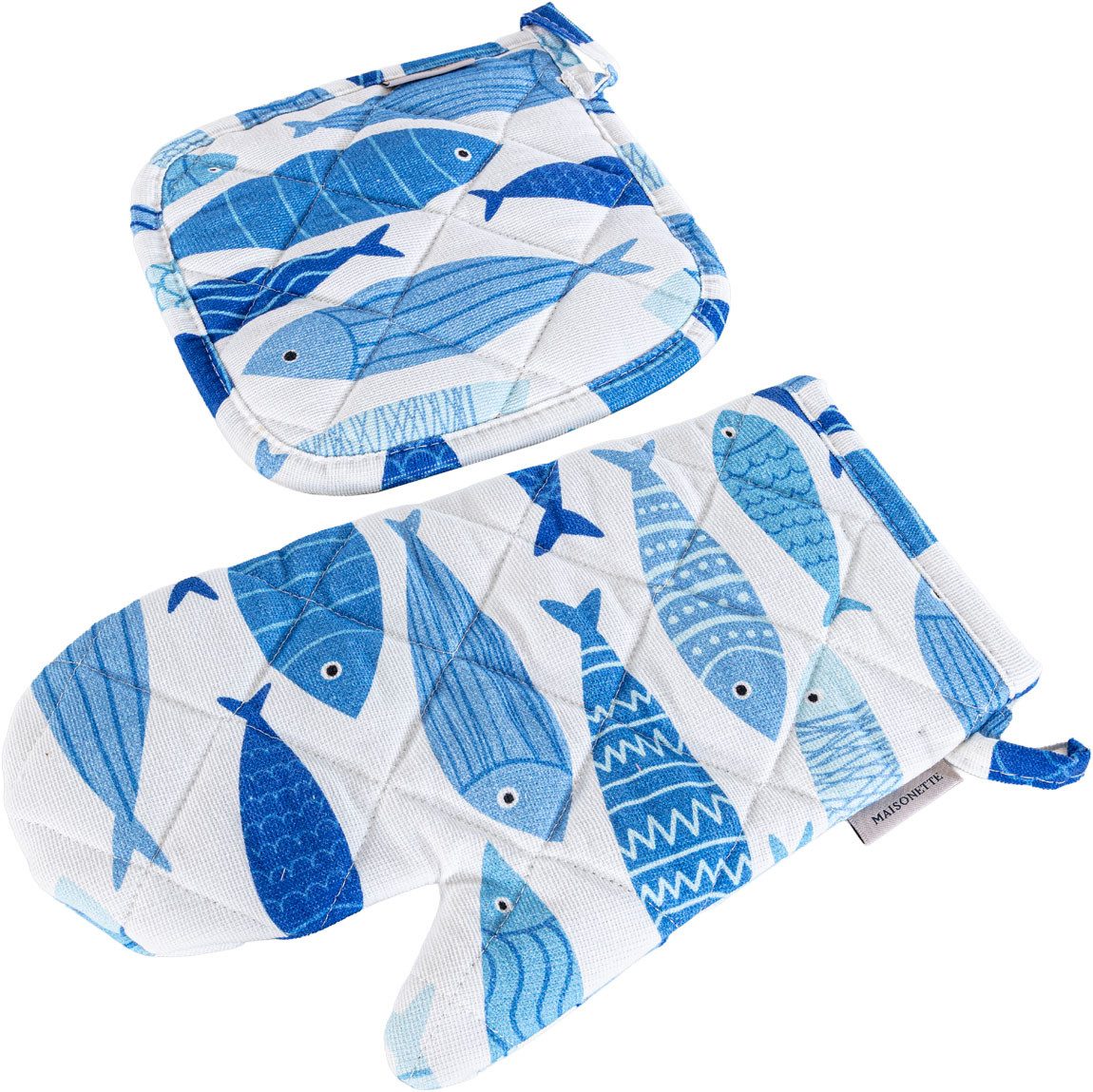 Egeria Topflappen Küchen Set Marin, (Set, 2-tlg., 1xTopflappen (20x20cm)+1xTopfhandschuh (19x30cm)