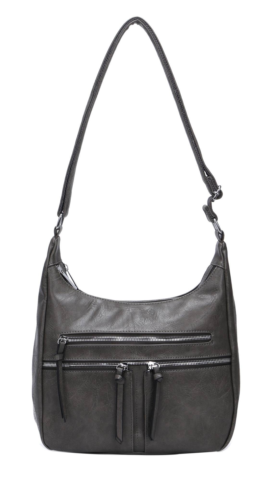 ITALYSHOP24 Schultertasche Damen Tasche Shopper Crossbody Umhängetasche Leder Optik City Bag, CrossOver Handtasche Henkeltasche Freizeit Damentasche Hobo Bag