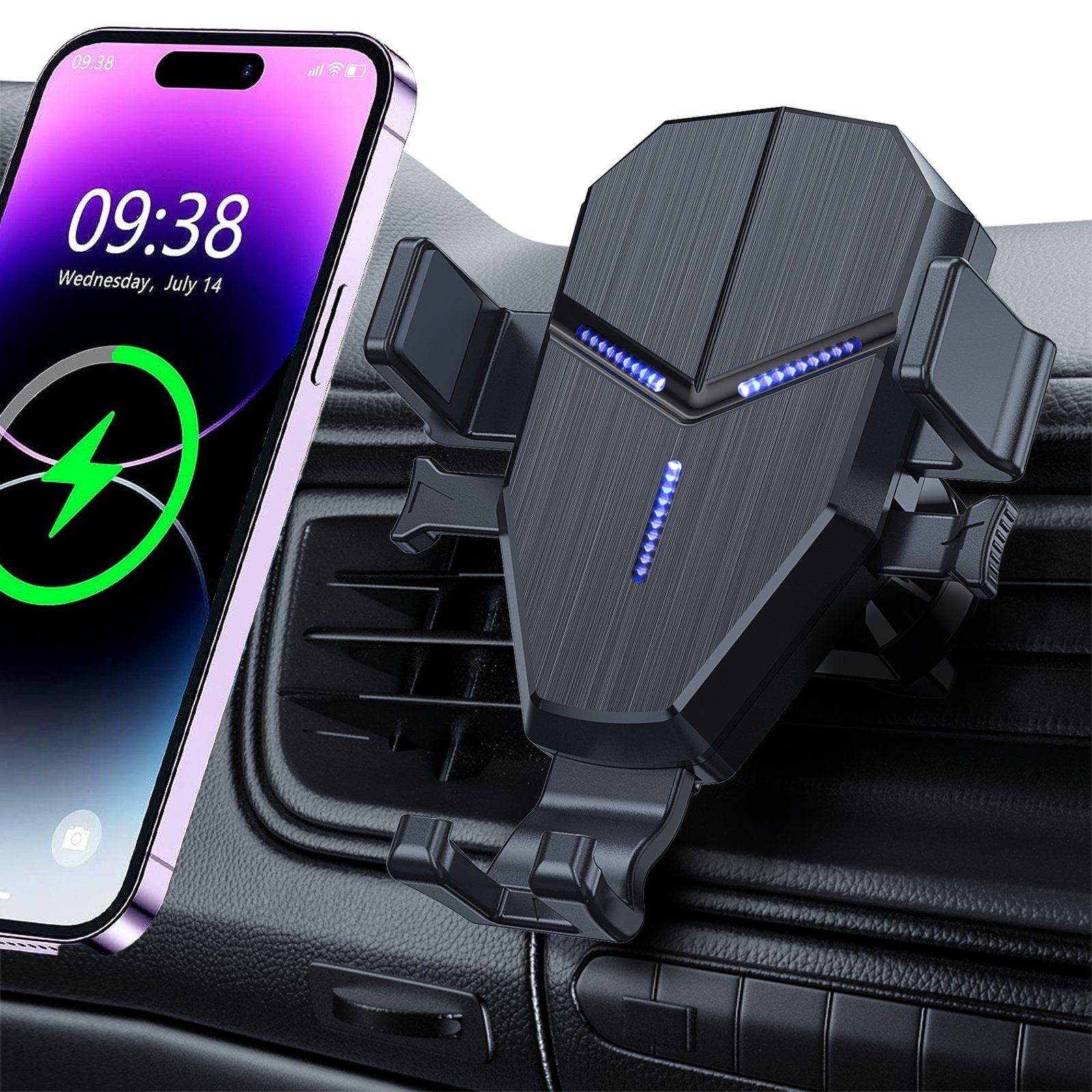 Elegear Smartphone-Halterung 15W Autohalterung, Wireless Charger KFZ Handyhalterung, (1-tlg., Ladegerät mit Ladefunktion 360° drehbar)