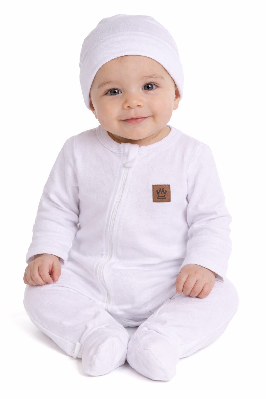 La Bortini Strampler Baby Einteiler und Mütze Set in Weiß für Neugeborene unisex (2-teilig für Jungen und Mädchen, neutral) aus reiner Baumwolle, 44 50 56 62 68 74 80