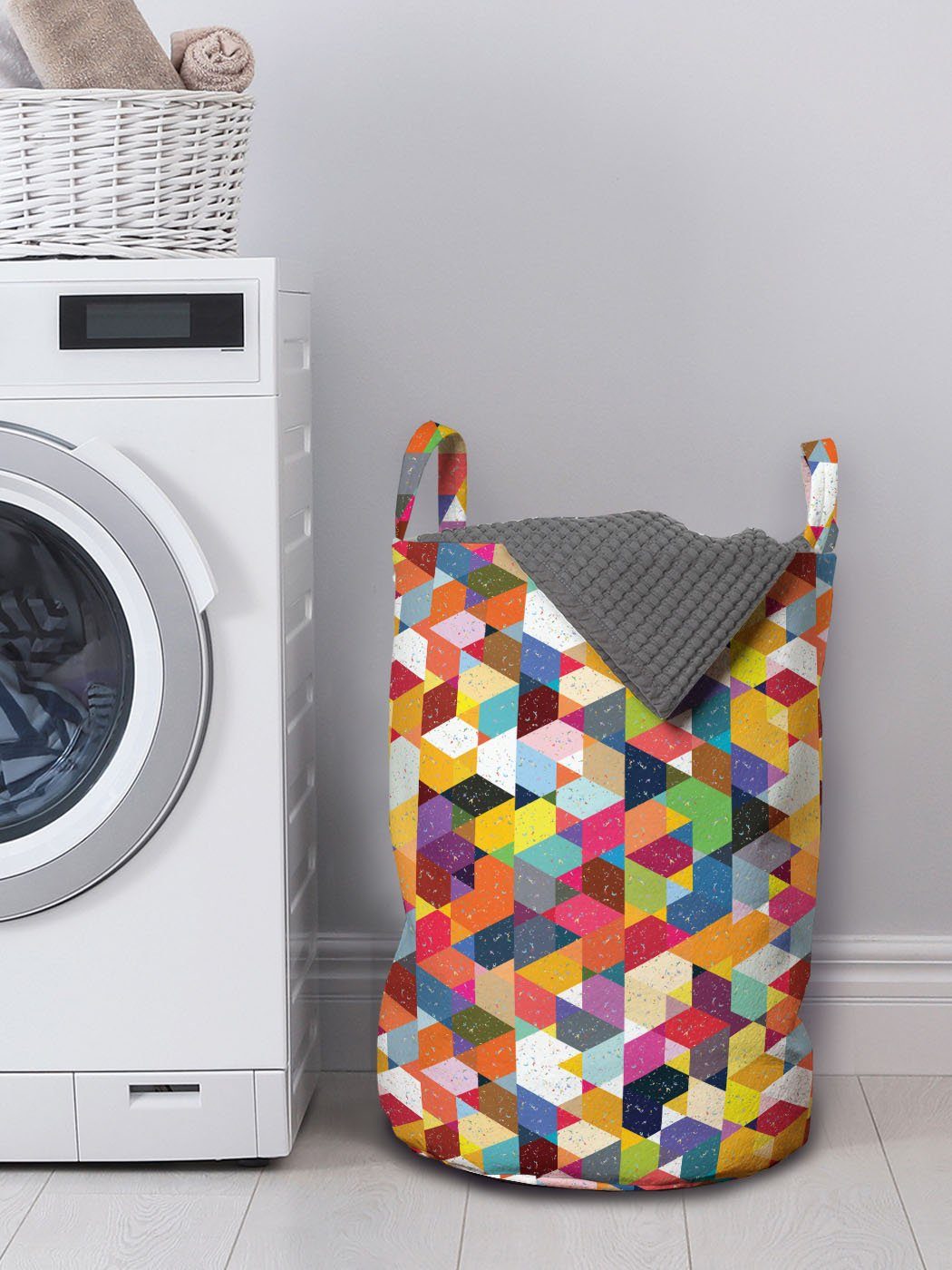 Abakuhaus Wäschesäckchen Wäschekorb mit Scenery Griffen Lively Triangular für Retro Kordelzugverschluss Waschsalons
