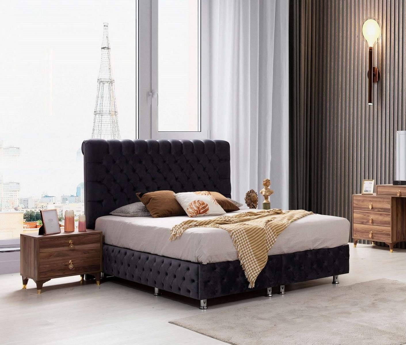 JVmoebel Schlafzimmer-Set Modernes Set Schlafzimmer Möbel Chesterfield Bett + Designer, Made In Europe | Komplett-Jugendzimmer