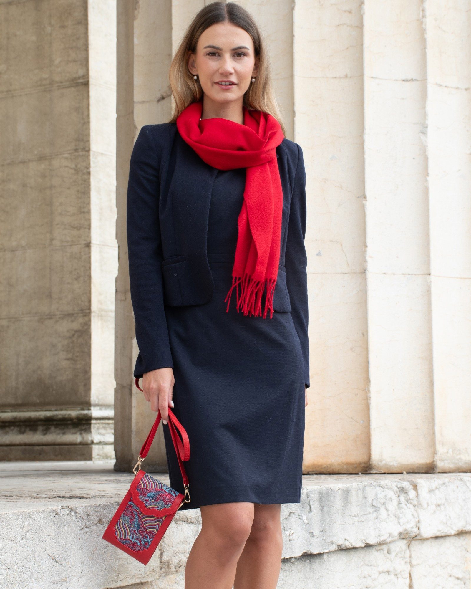 MayTree Kaschmirschal Unisex, 180 x 30cm, mit Fransen, einfarbig Rot, (Stück, 1-St), 100% Kaschmir