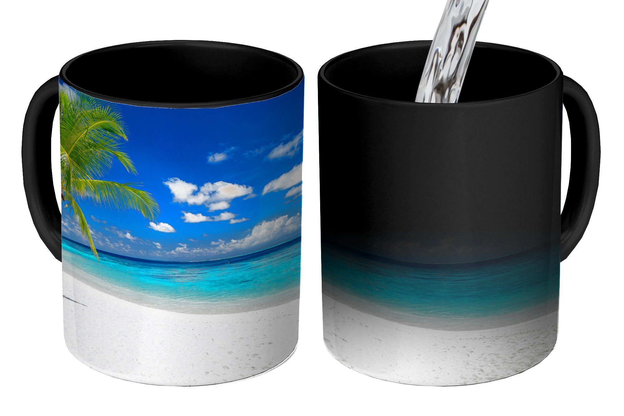 Teetasse, Meer Keramik, Strand Geschenk Zaubertasse, Insel, Farbwechsel, Palme Tasse - Kaffeetassen, MuchoWow - -