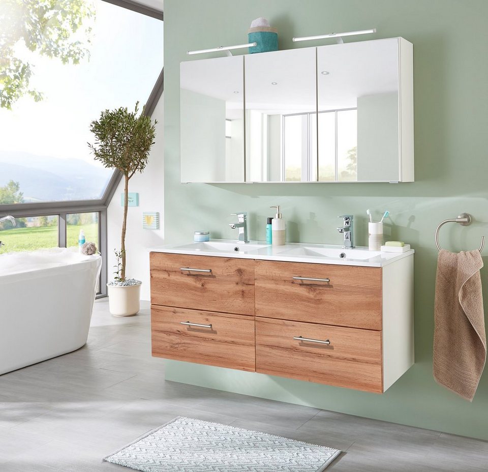 HELD MÖBEL Doppelwaschtisch Trento, verschiedene Ausführungen und Farben,  Badmöbel in Breite 120 cm, 2 Doppel-Waschbecken zur Auswahl