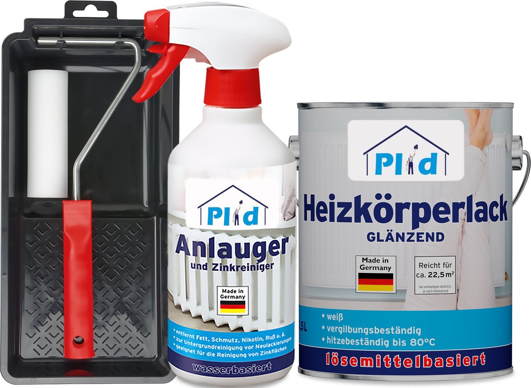 plid Heizkörperlack Premium Heizkörperlack LH Thermolack weiß Glänzend Set, Schnelltrocknend, verarbeitungsfertig