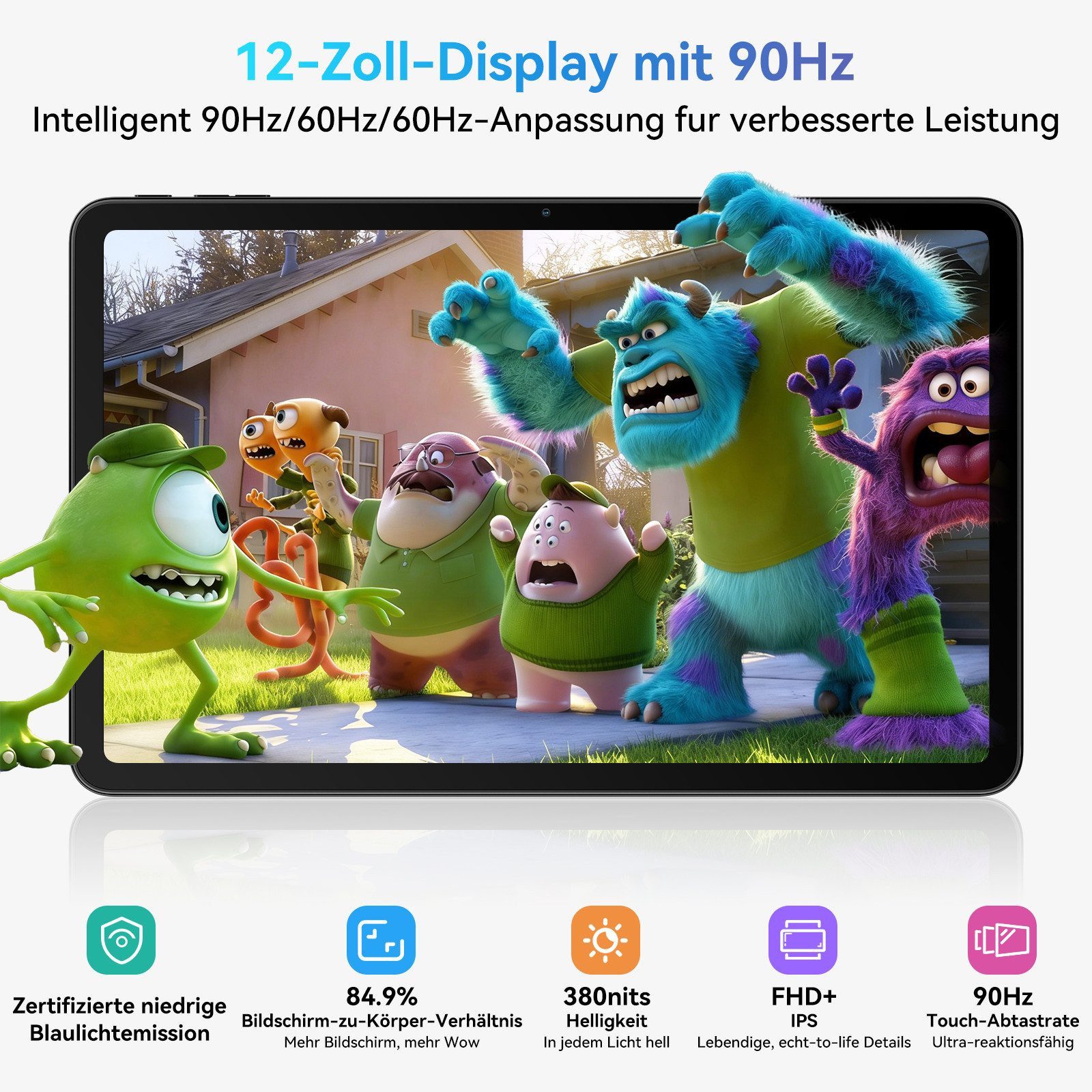 blackview 12'' Mega2 Android 15 WiFi Set 256GB 9000mAh 2K 90Hz incl. Stift/Hülle Tablet (12", 256 GB, Android 15, Android 15, 36(12+24)GB RAM, 256GB,16MP+8MP,5G WiFi/Face ID/Gemini Al)