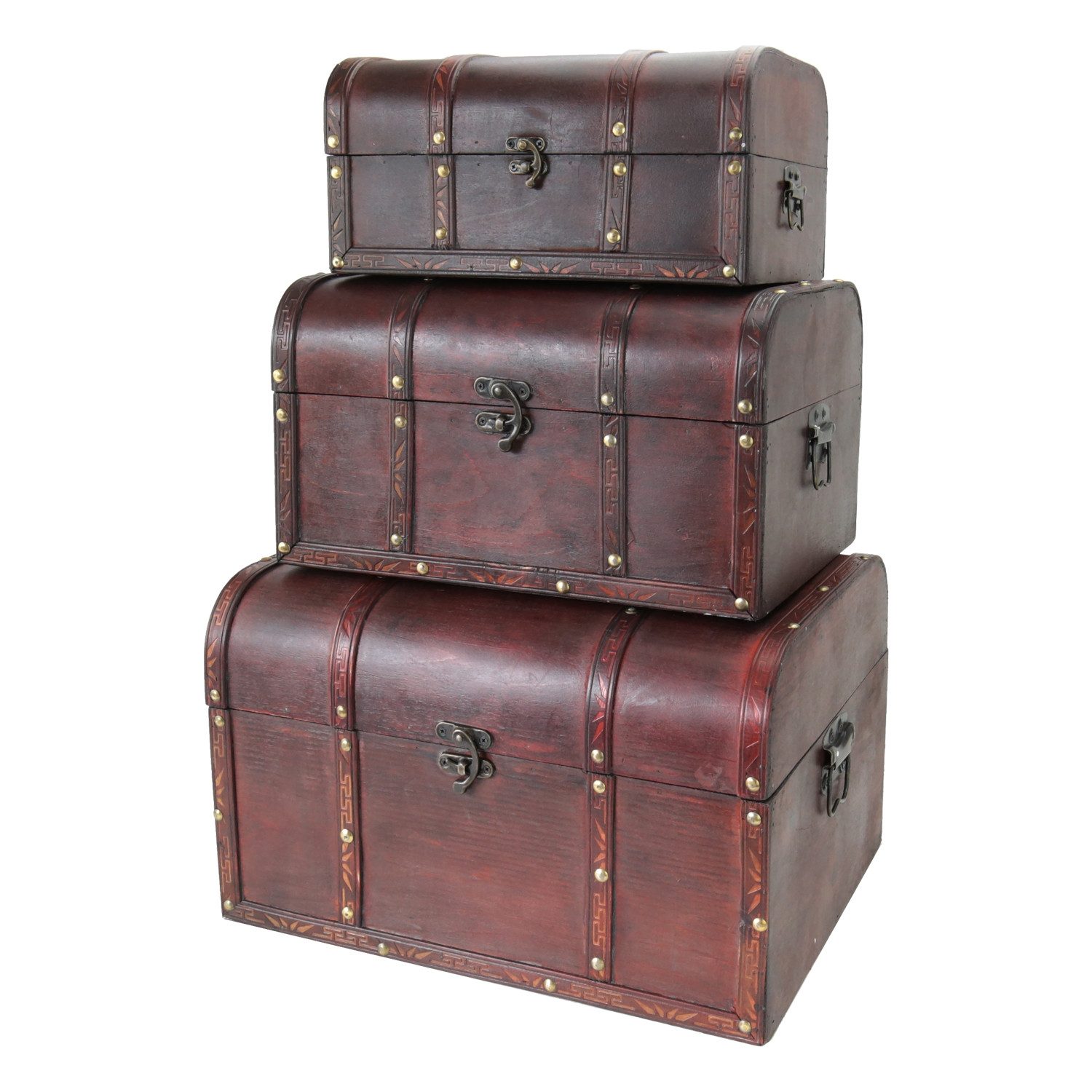 HMF Schatzkiste Handgefertigte Holztruhe Portugal (versch. Größen), Schatztruhe mit dekorativem Metallschloss im Antik-Look