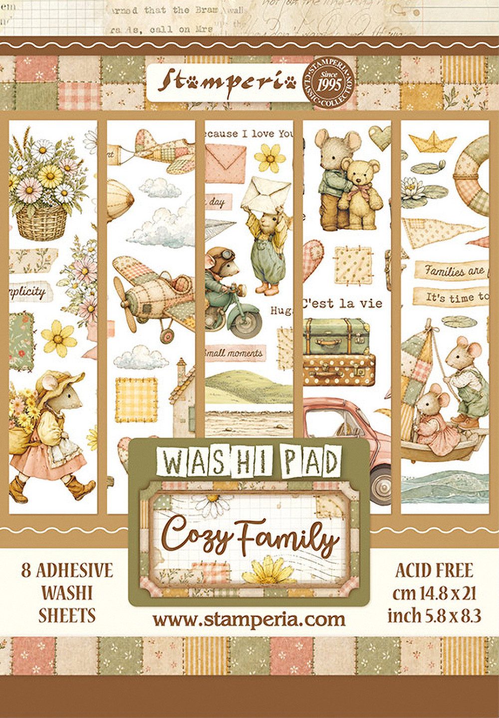 Stamperia Aufkleber Washi Pad "Cozy Family", 8 Blatt