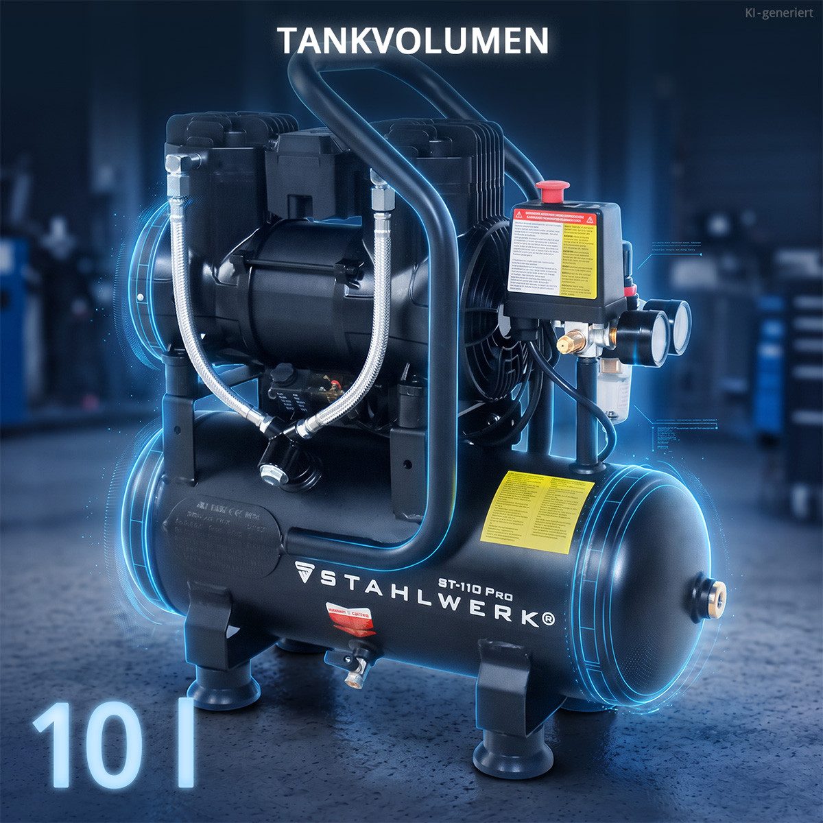 STAHLWERK Kompressor 8 bar 10 l 1,97 PS 1,45 kW 250 l/min Druckluftkompressor – Bild 5 von 5