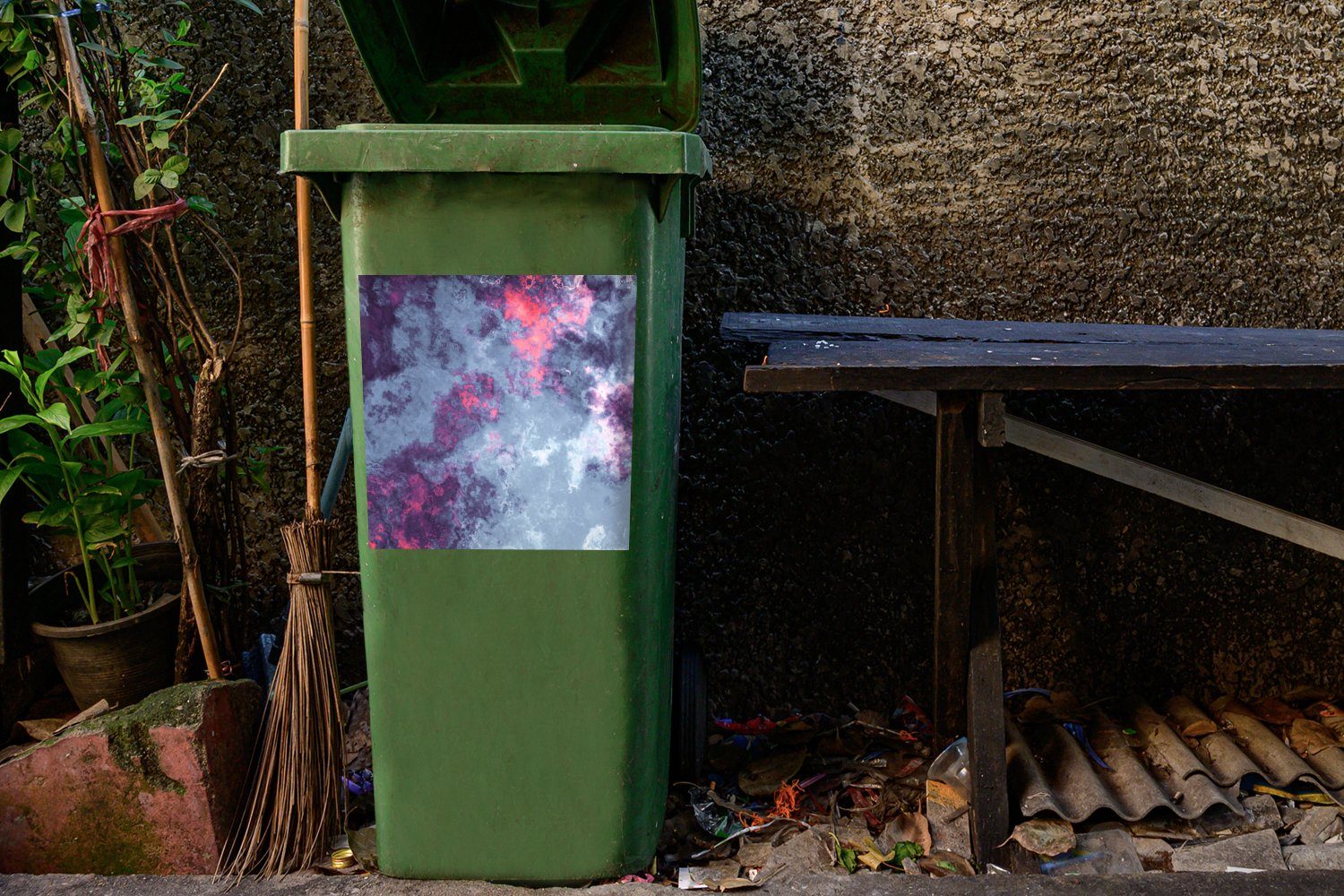 und Wandsticker Container, violette (1 Graue Geometrie Mülltonne, Abfalbehälter MuchoWow Sticker, Mülleimer-aufkleber, St),