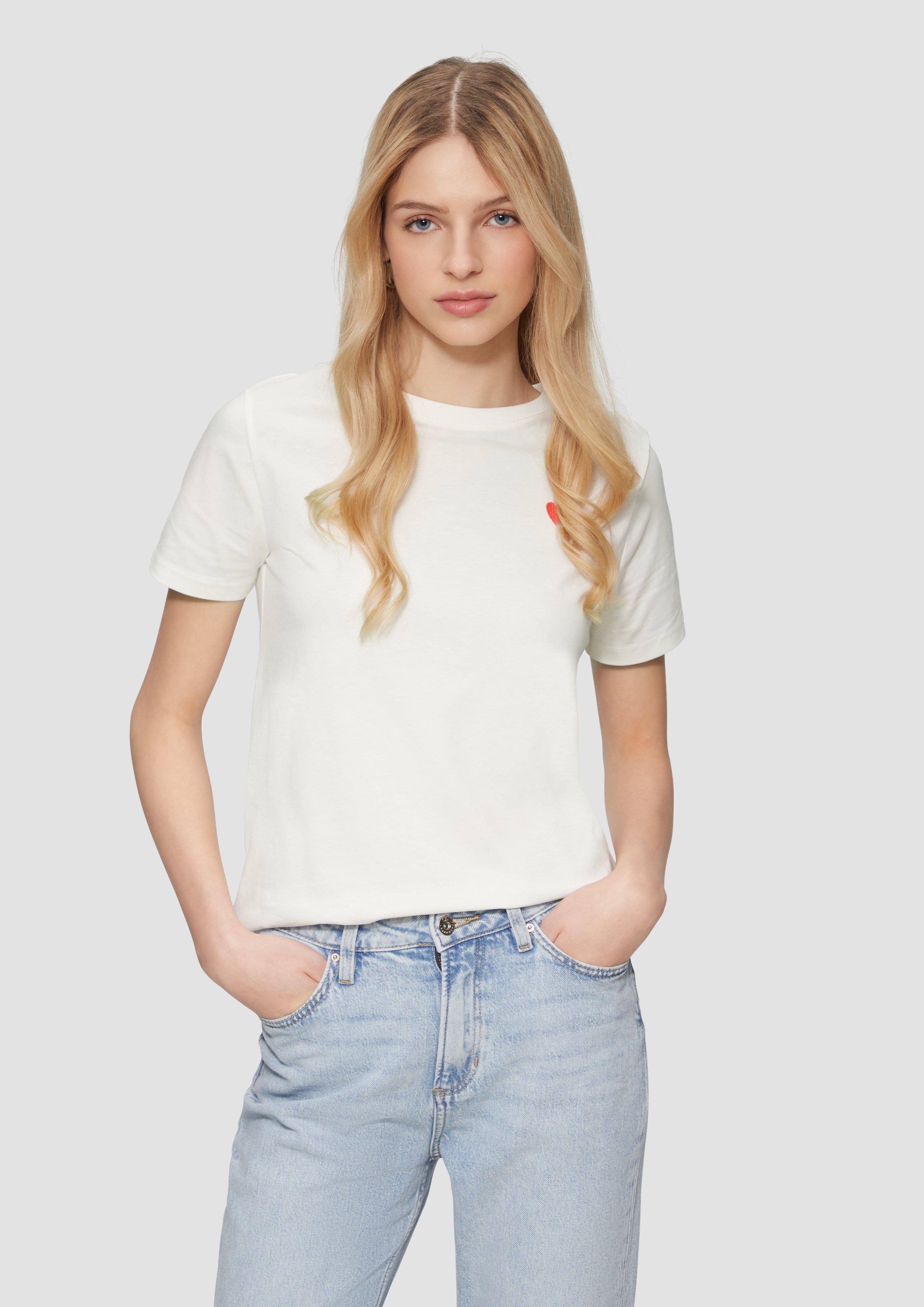 QS Kurzarmshirt Jerseyshirt mit Herz-Stickerei Stickerei günstig online kaufen