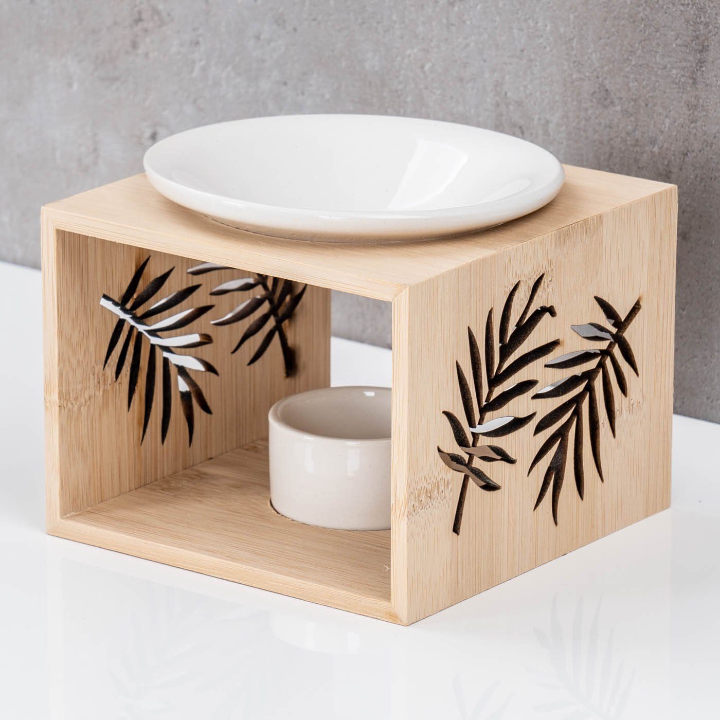 Levandeo® Duftlampe, Duftlampe Bambus Natur Weiß Keramik Holz Aromalampe Pa günstig online kaufen