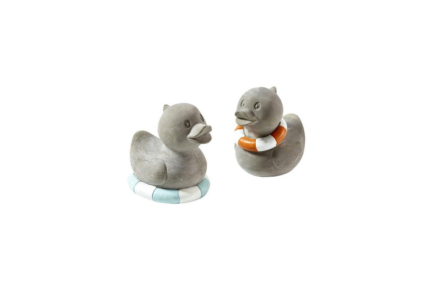 Dekofigur 2er Set Ente Zement mit Schwimmring, grau, ca. 9 x 6,5 cm