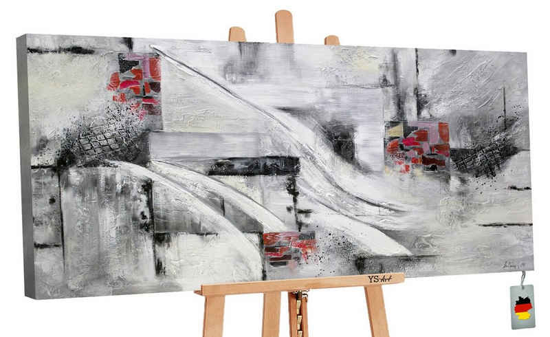 YS-Art Gemälde Abstraktion VII, Abstrakt, Abstraktes auf Leinwand Bild Handgemalt in Rot Schwarz Grau