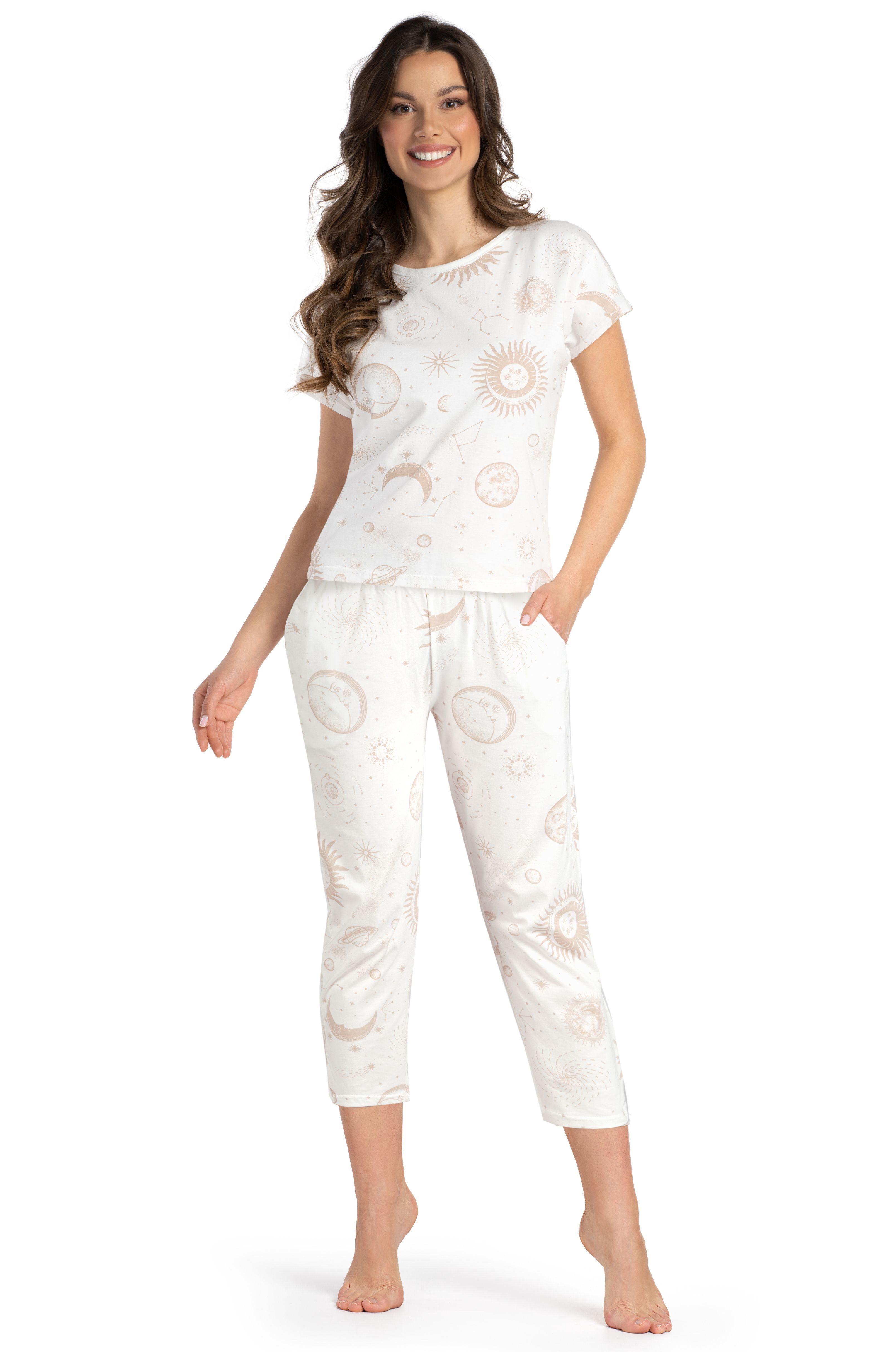 Mademoiselle Sommeil Capri-Pyjama Schlafanzug mit Mond & Sterne Print in Be günstig online kaufen