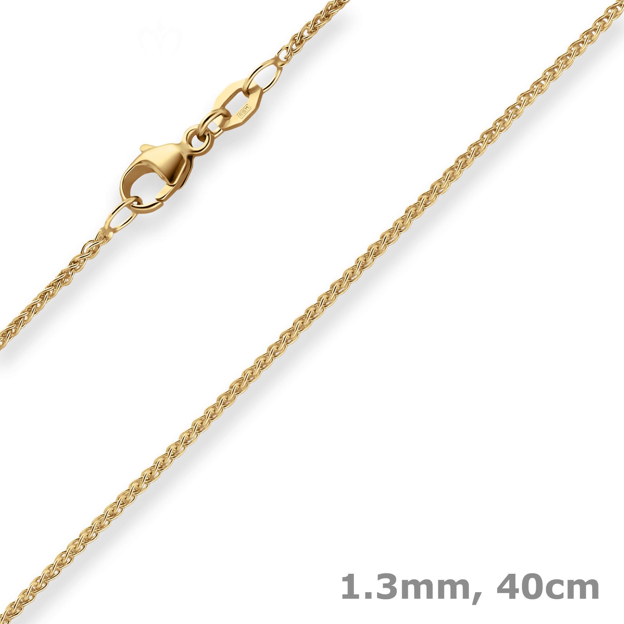 Schmuck Krone Goldkette 1,3mm Zopfkette aus 750 Gelbgold 40cm, Gold 750