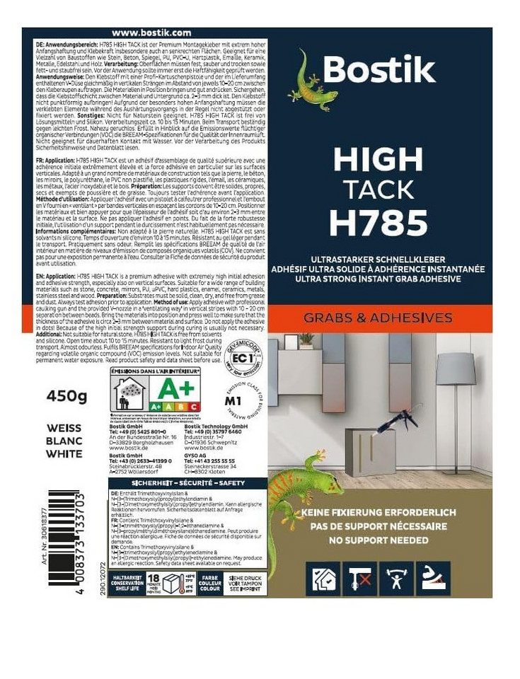 Thumbnail - BOSTIK Klebstoff Bostik H785 High Tack 1K Hybrid Klebstoff 450g Kartusche weiß, Universal-Klebstoff zum Verkleben zahlre...