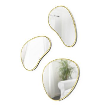 Umbra Wandspiegel Hubba Pebble (3er Set), Spiegel mit Goldrahmen in organischer Form
