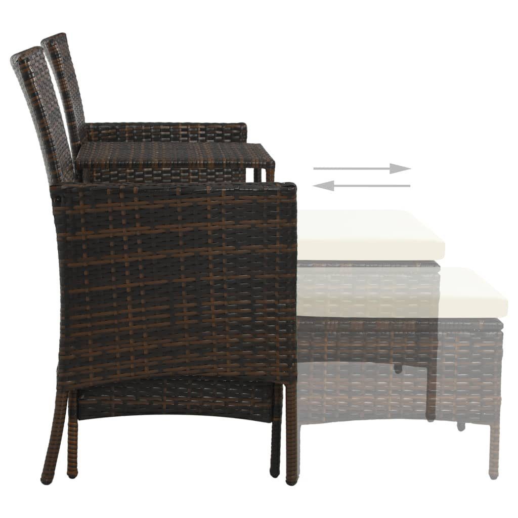 vidaXL Loungesofa 2-Sitzer-Gartensofa mit Tisch Rattan Poly 1 & Braun, Hocker Teile