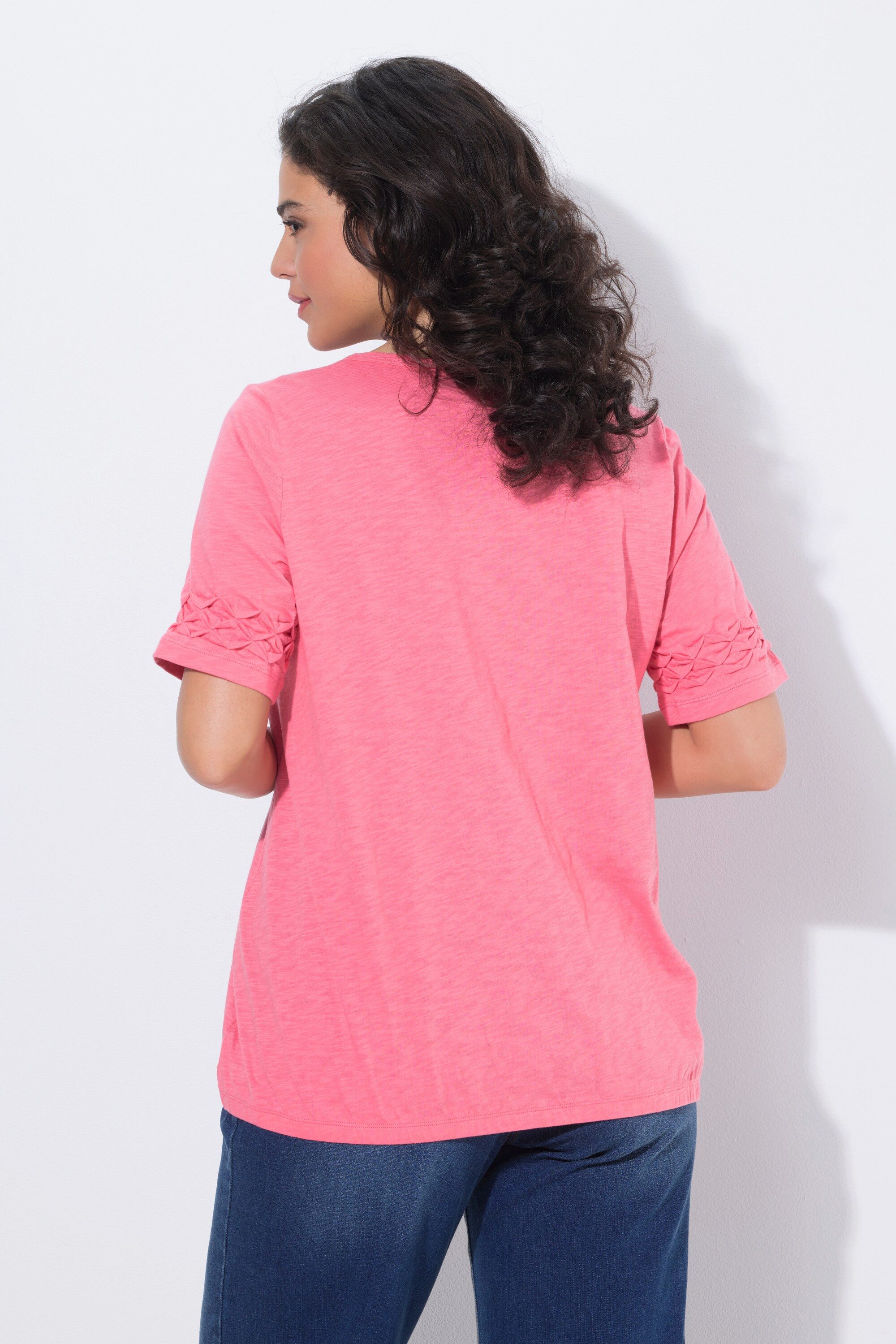 Ulla Popken T-Shirt T-Shirt Struktur A-Linie V-Ausschnitt Halbarm