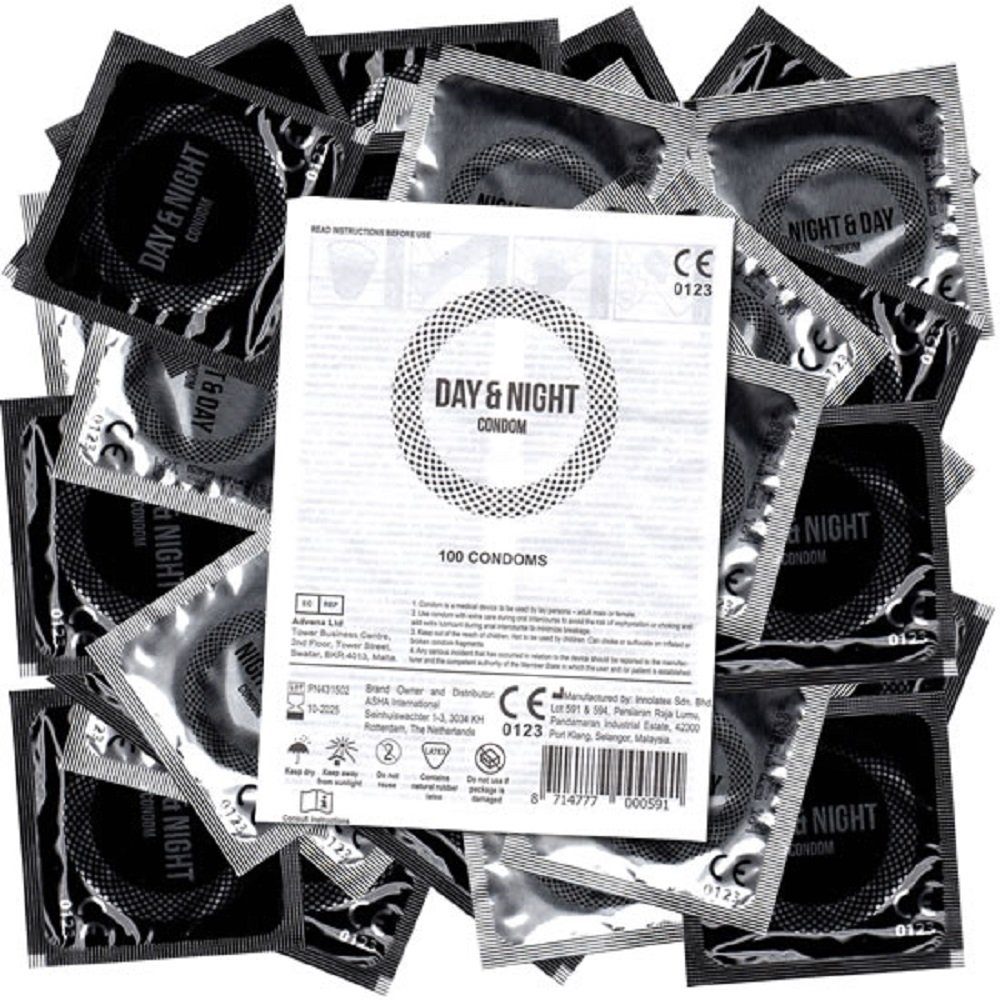 Asha International Kondome Asha «Day & Night 24/7» Kondome für jede Tageszeit Beutel mit, 100 St., zuverlässig, jederzeit einsetzbar, für alle Stellungen geeignet | Kondome